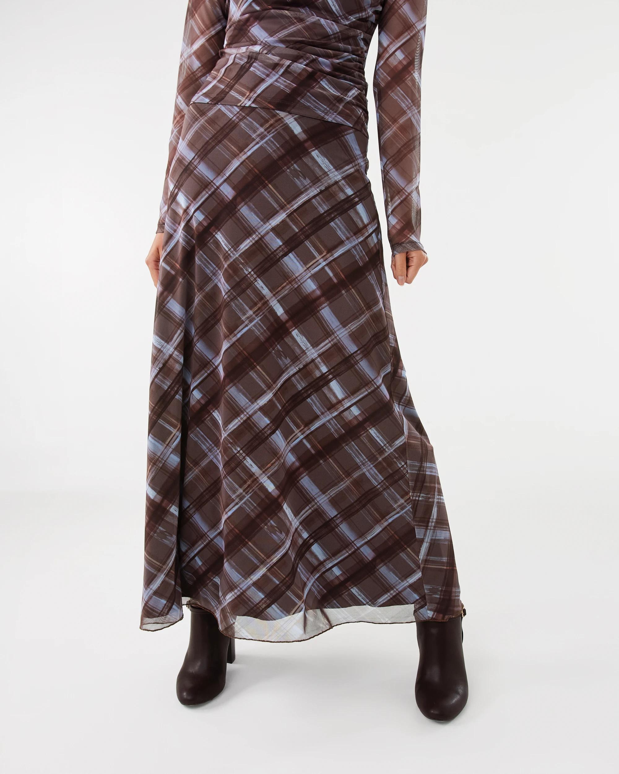 1 Check Mesh Maxi Skirt Choc Chk, 1 of 9