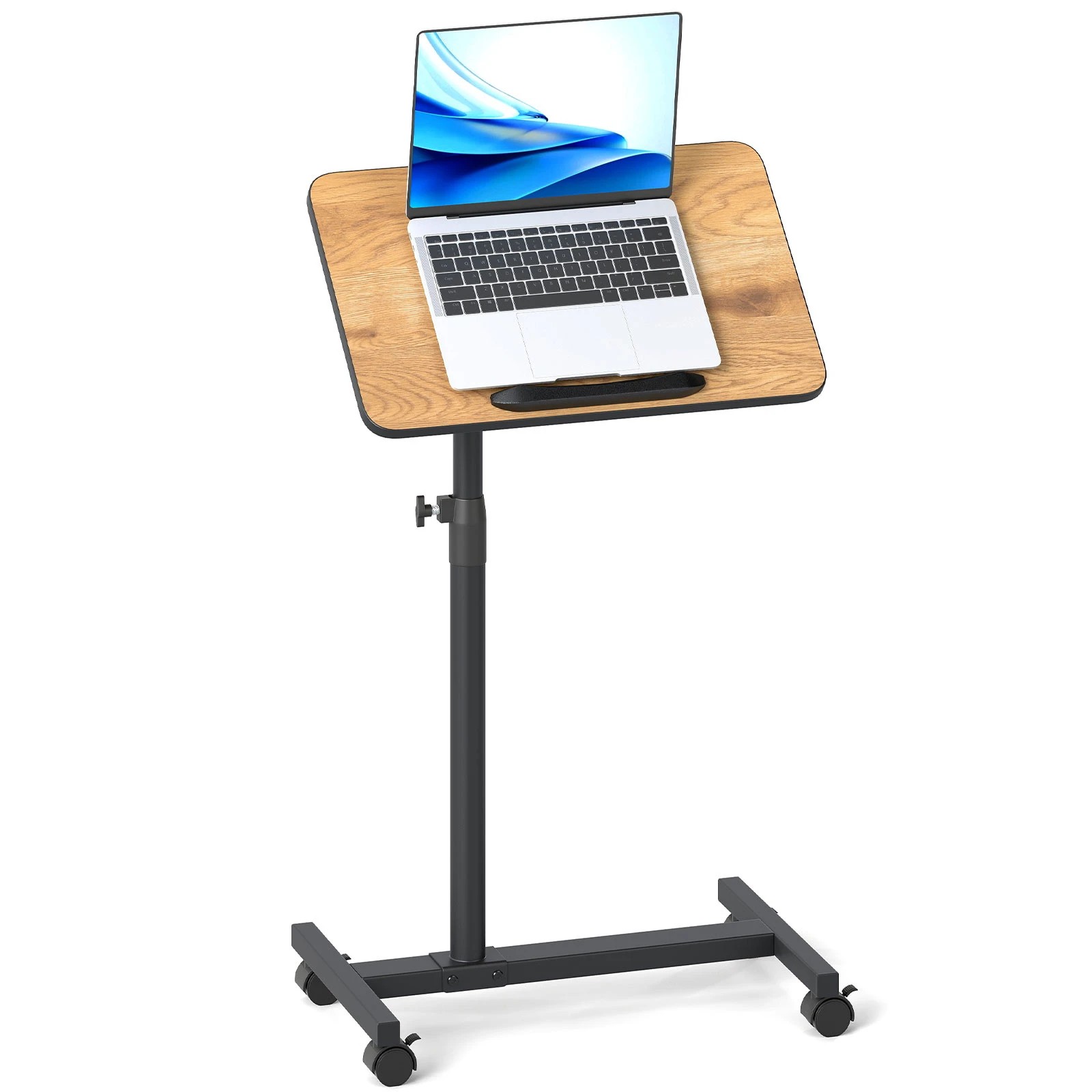 5 Costway Overbed Table w/Wheels C-Shaped End Table Adjustable Laptop Table - Brown, 5 of 5
