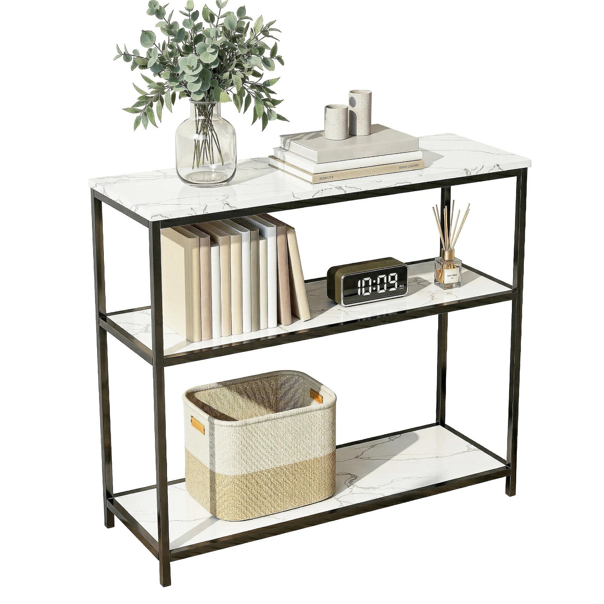 1 Artiss Console Table Marble Effect 3-Tier Sofa Entryway Side Table 90CM - Gold, 1 of 10