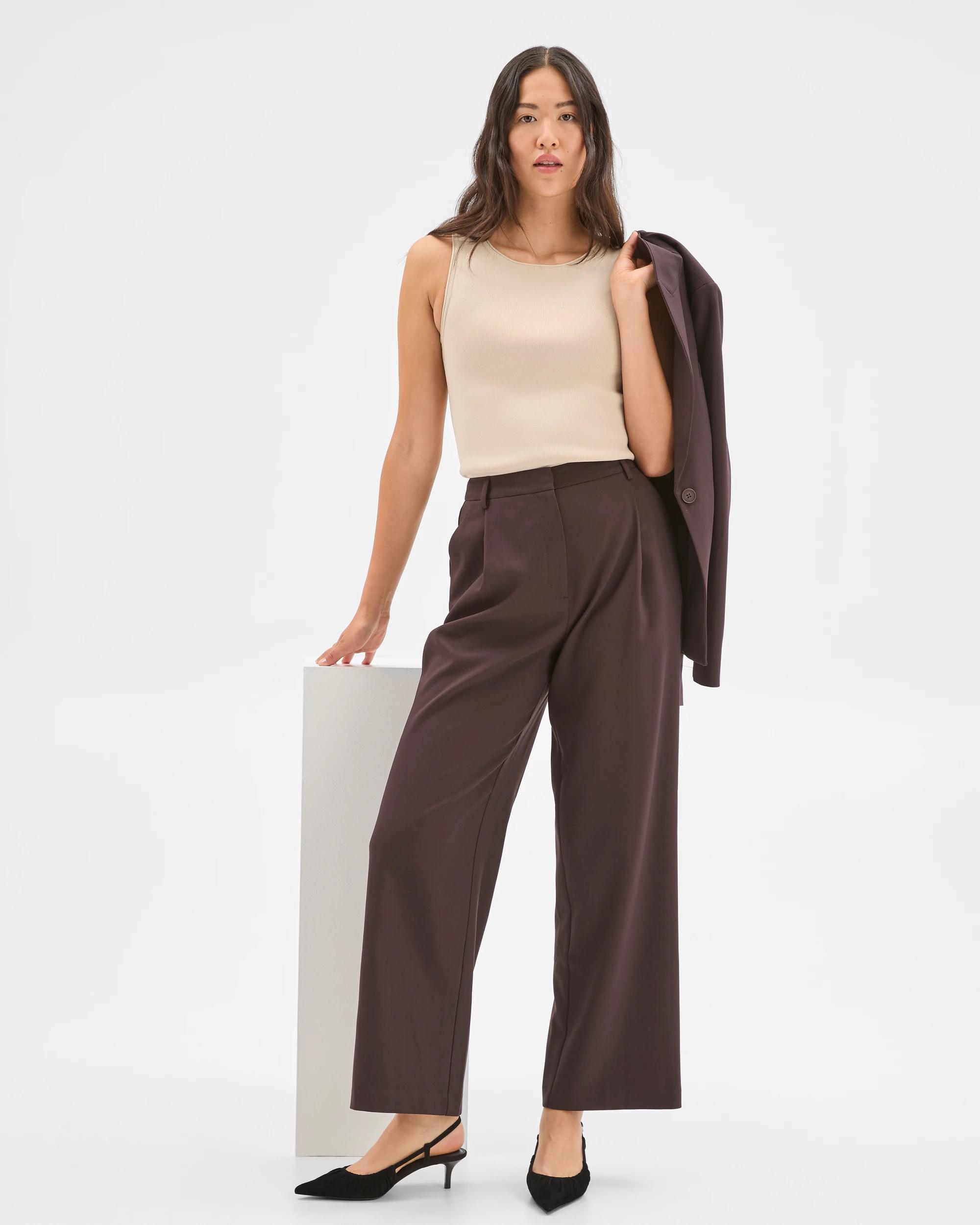 1 Preview Classic Pleat Front Wide Leg Pants COFFEE BEAN, 1 of 7