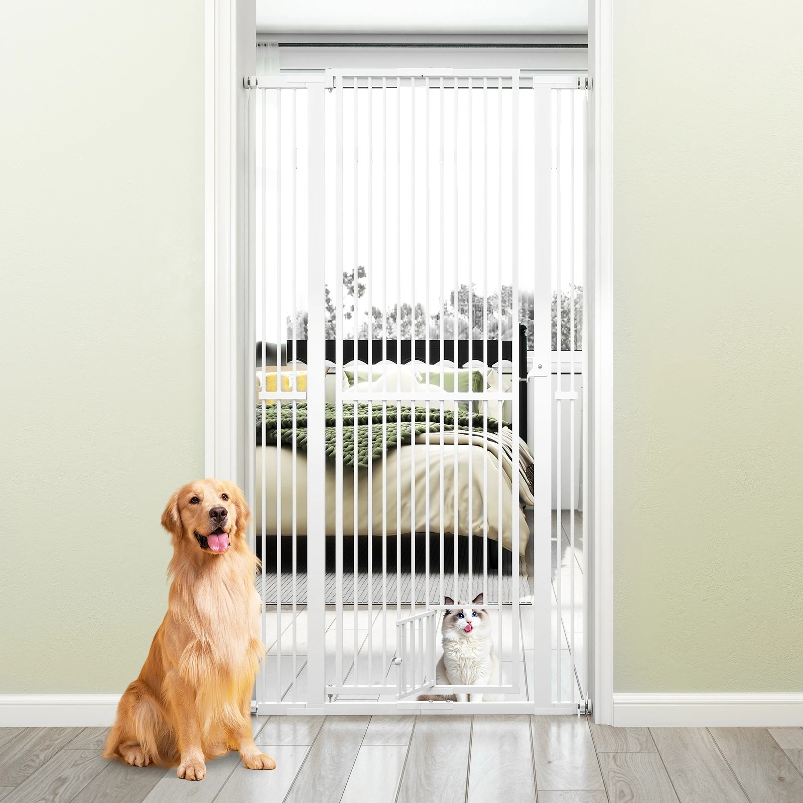 3 Costway 171cm Extra Tall Pet Gate Galvanized Metal Dog Fence, 3 of 4