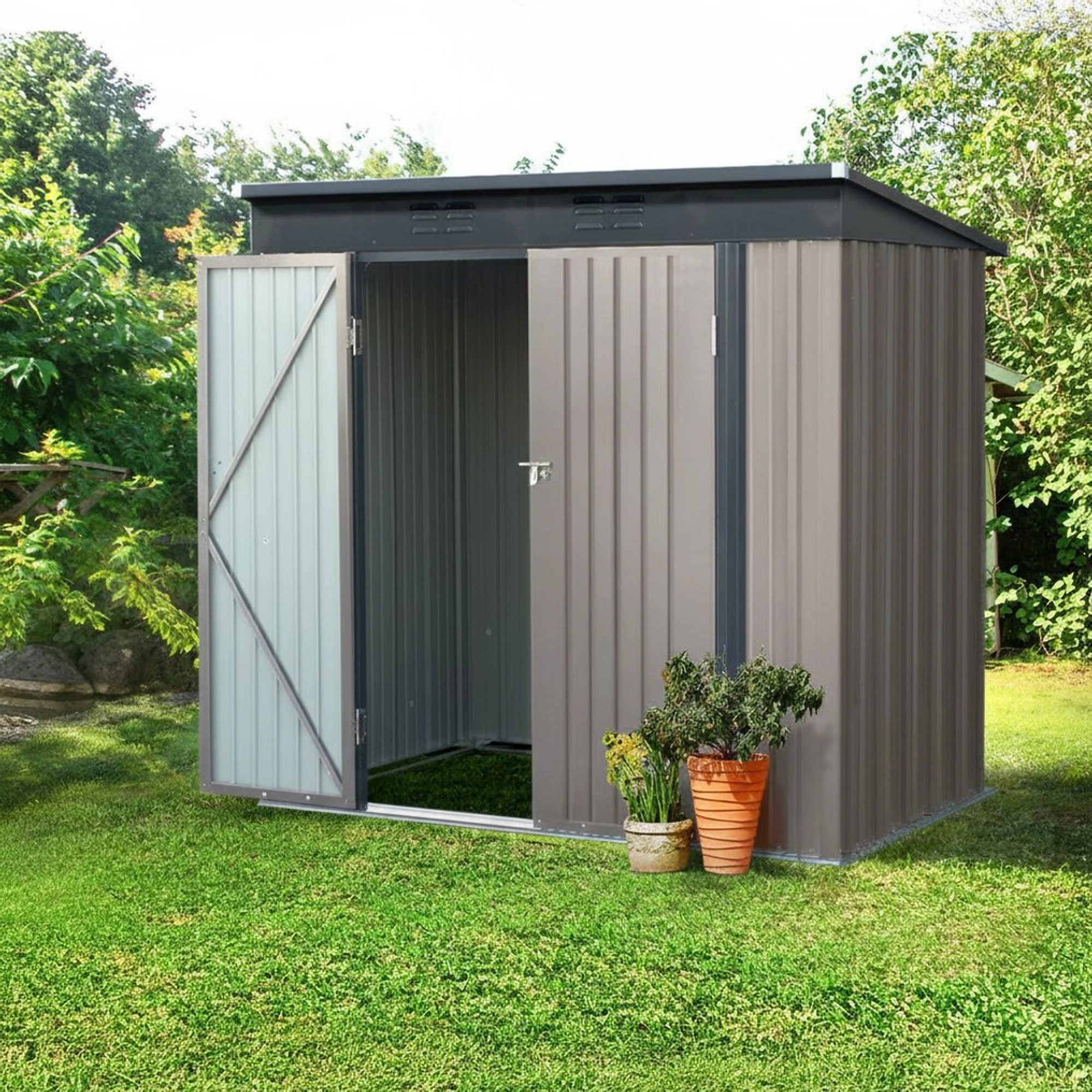 2 Giantz Garden Shed heds Outdoor Storage Steel Workshop House Tool Double Door - Brown, 2 of 7