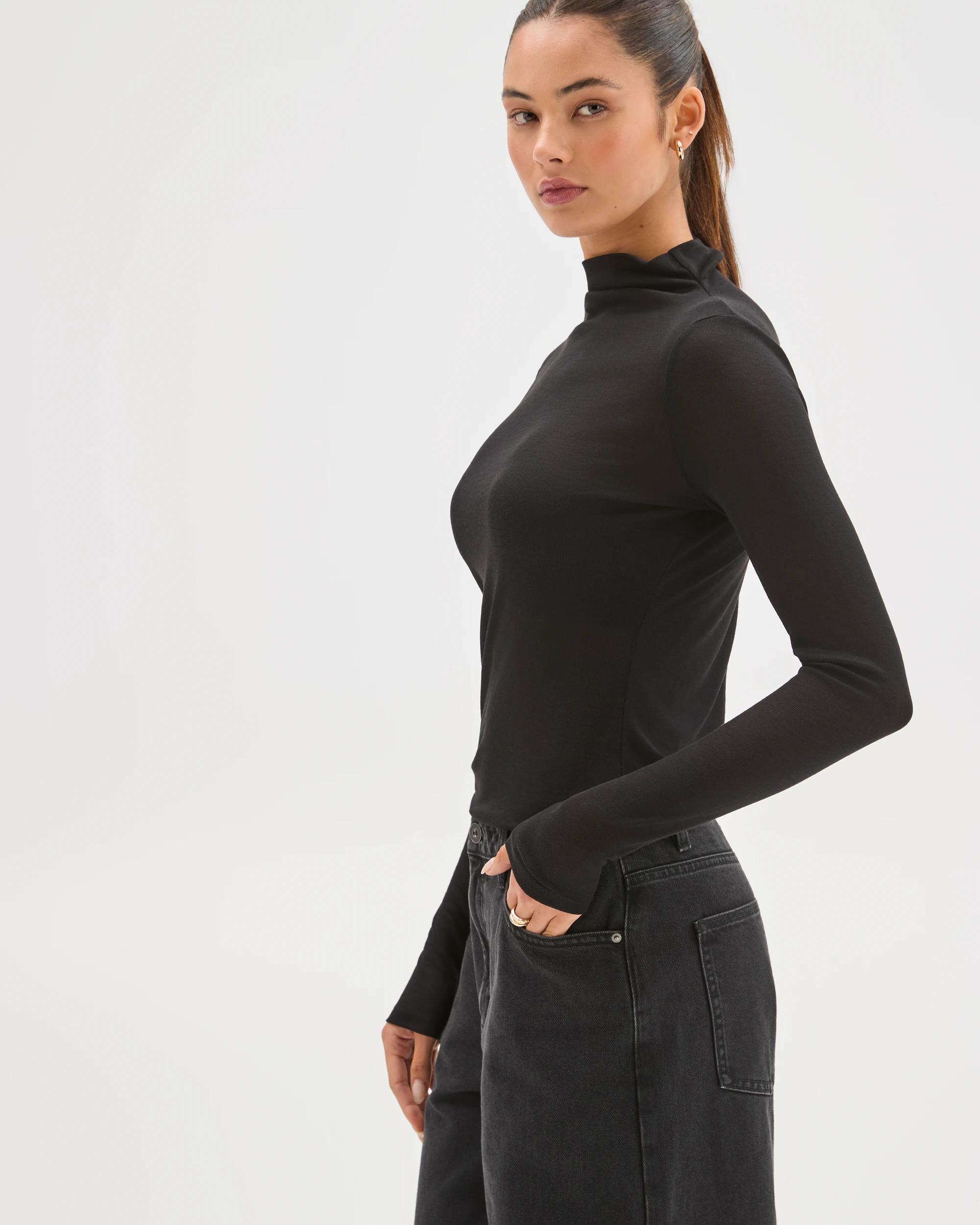 5 Lily Loves Mock Neck Long Sleeve Top BLACK, 5 of 7