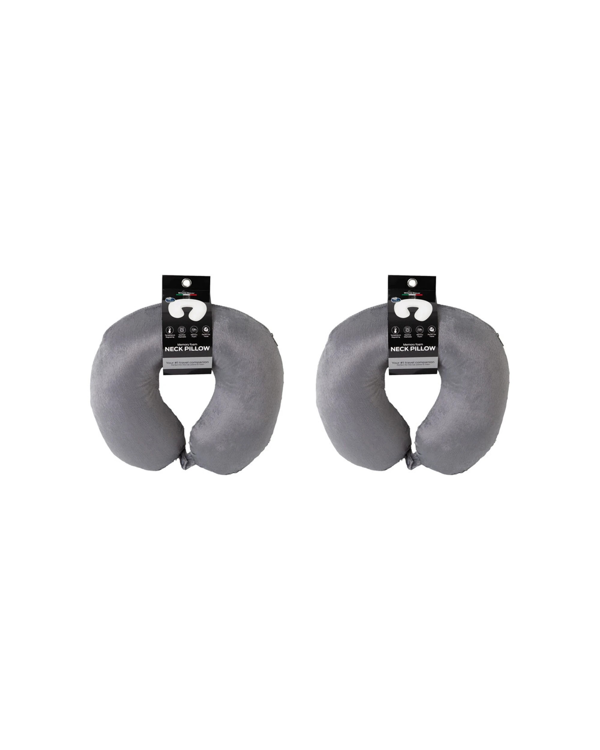 1 Milano 2PK Decor Polyester Memory Foam Travel Neck Support Pillow 30x30cm - Grey, 1 of 6