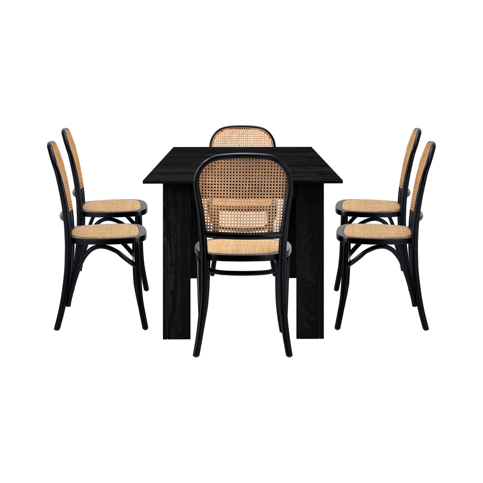 9 Oikiture 160cm Extendable Dining Table with 6PCS Dining Chairs Rattan - Black, 9 of 9