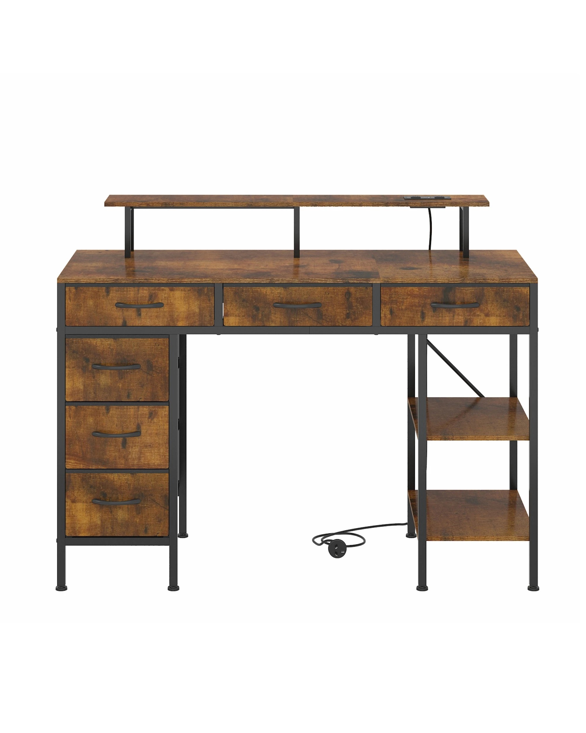 7 Advwin Computer Desk with LED Lights & Power Outlets, 120cm Gaming Desk with 6 Fabric Drawers, 7 of 9