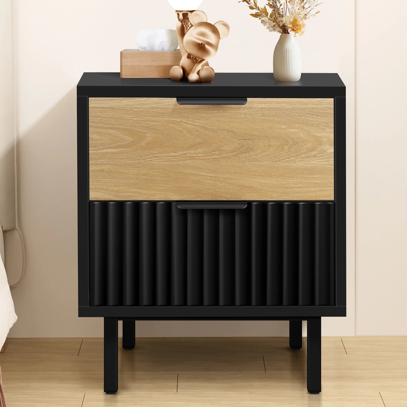 7 Alfordson 2x Bedside Table Nightstand 2 Drawers Side Storage - Black Wood, 7 of 10