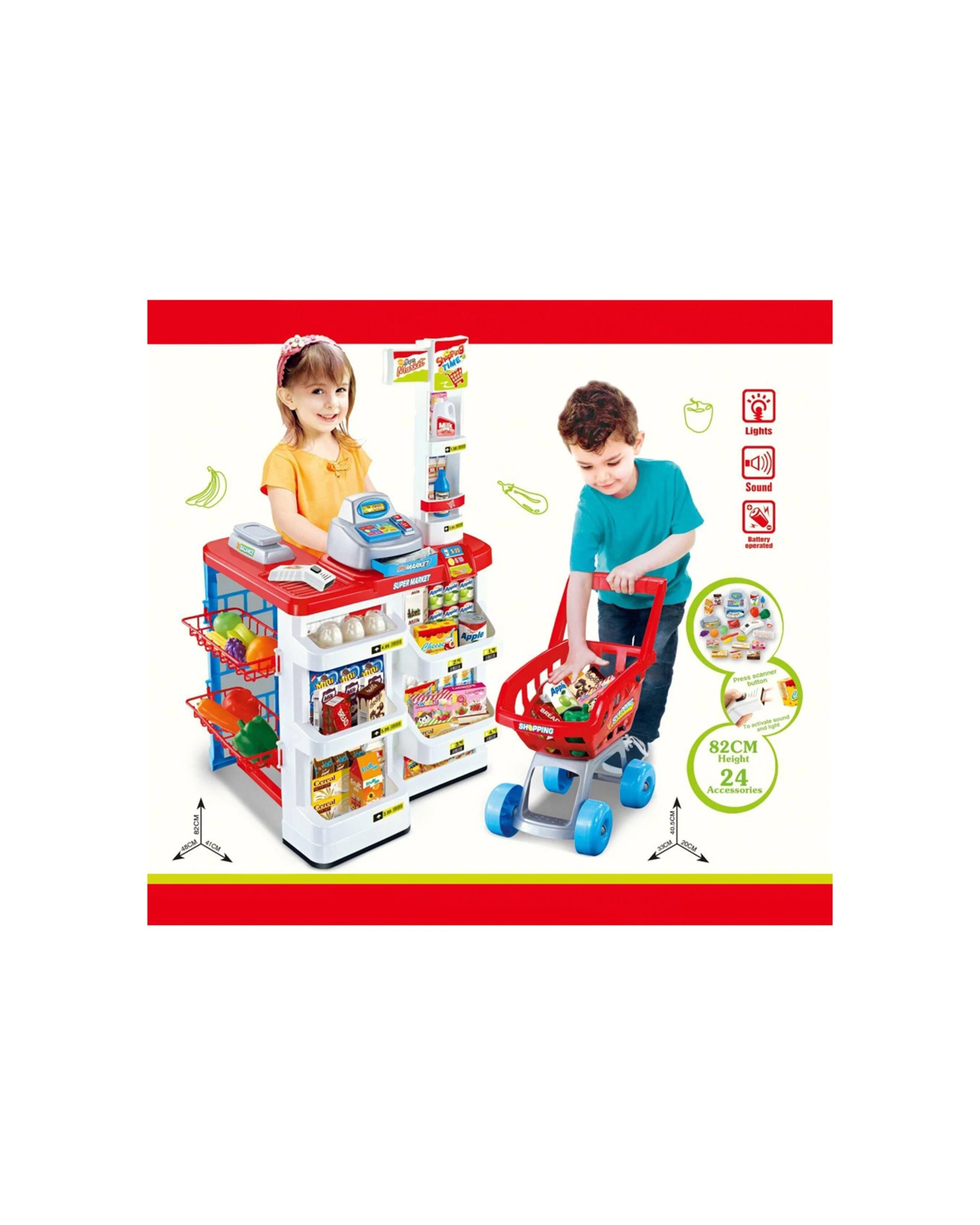 5 Lenoxx Kids Supermarket Play Set With Cash Register And Shopping Trolley Toys Market - Multi, 5 of 6
