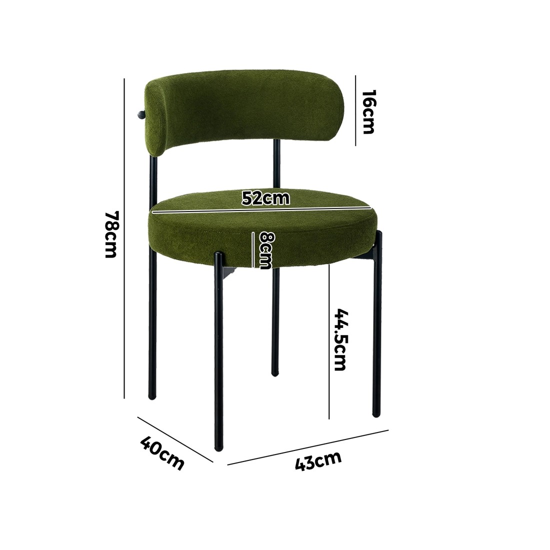 9 Oikiture 2x Dining Chair Round Boucle Kitchen Lounge Seats Backrest
 - Green, 9 of 10