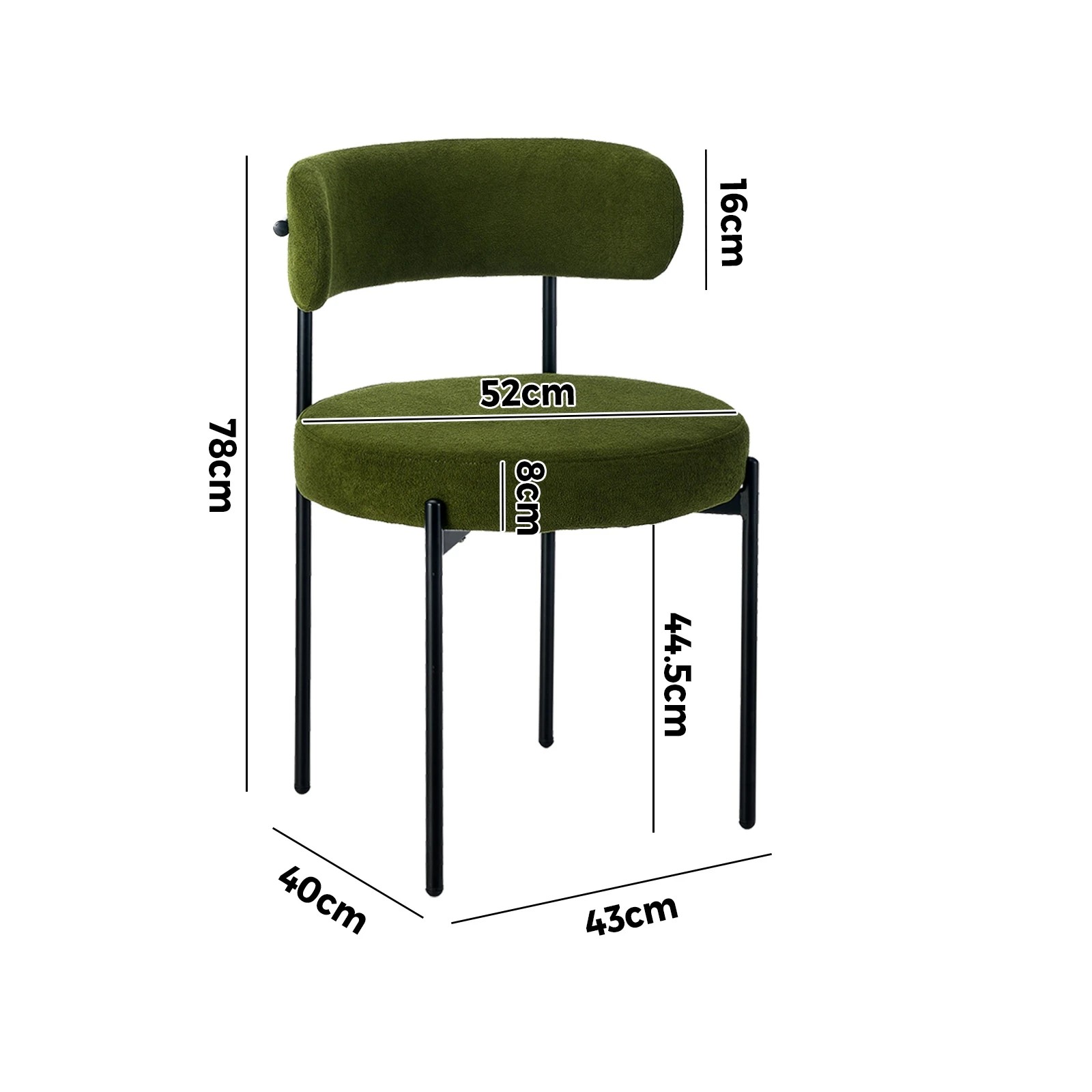 9 Oikiture 2x Dining Chair Round Boucle Kitchen Lounge Seats Backrest
 - Green, 9 of 10