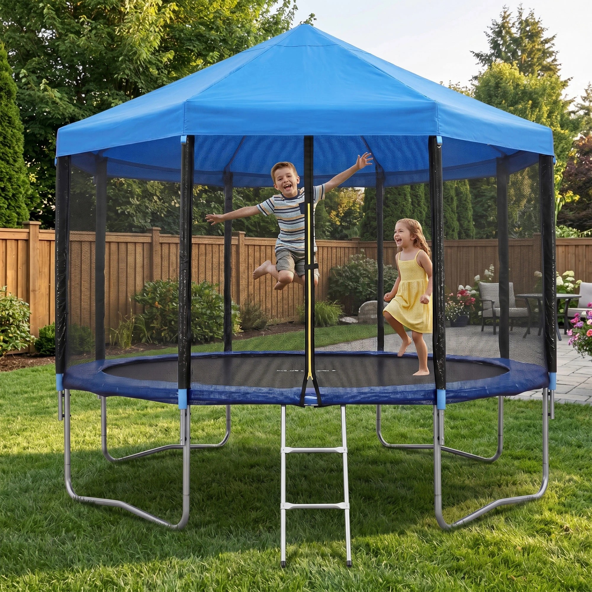 2 Everfit 12FT Kids Trampoline with Tent Cover Ladder Window Outdoor Sporting Toys - Blue, 2 of 7