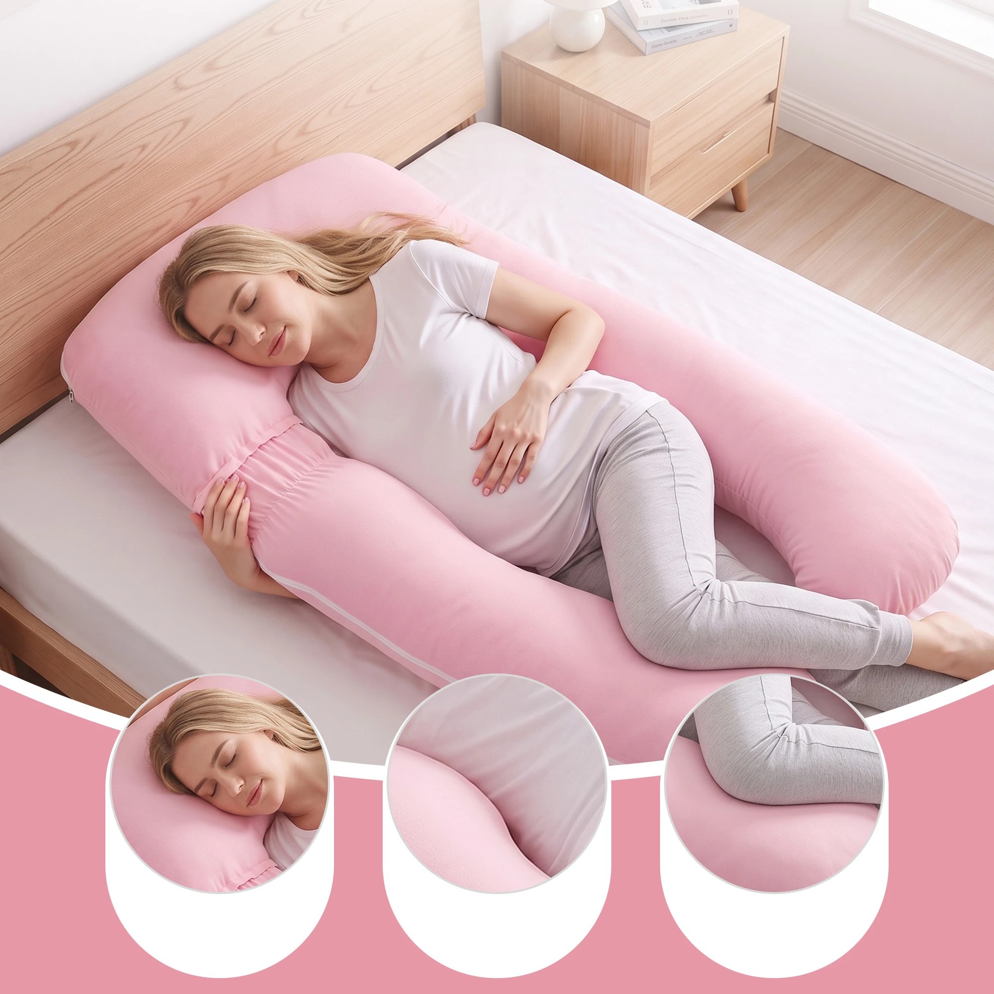 5 Giselle Bedding U-Shaped Pregnancy Pillow for Sleeping Reading with 100% Cotton - Pink, 5 of 8
