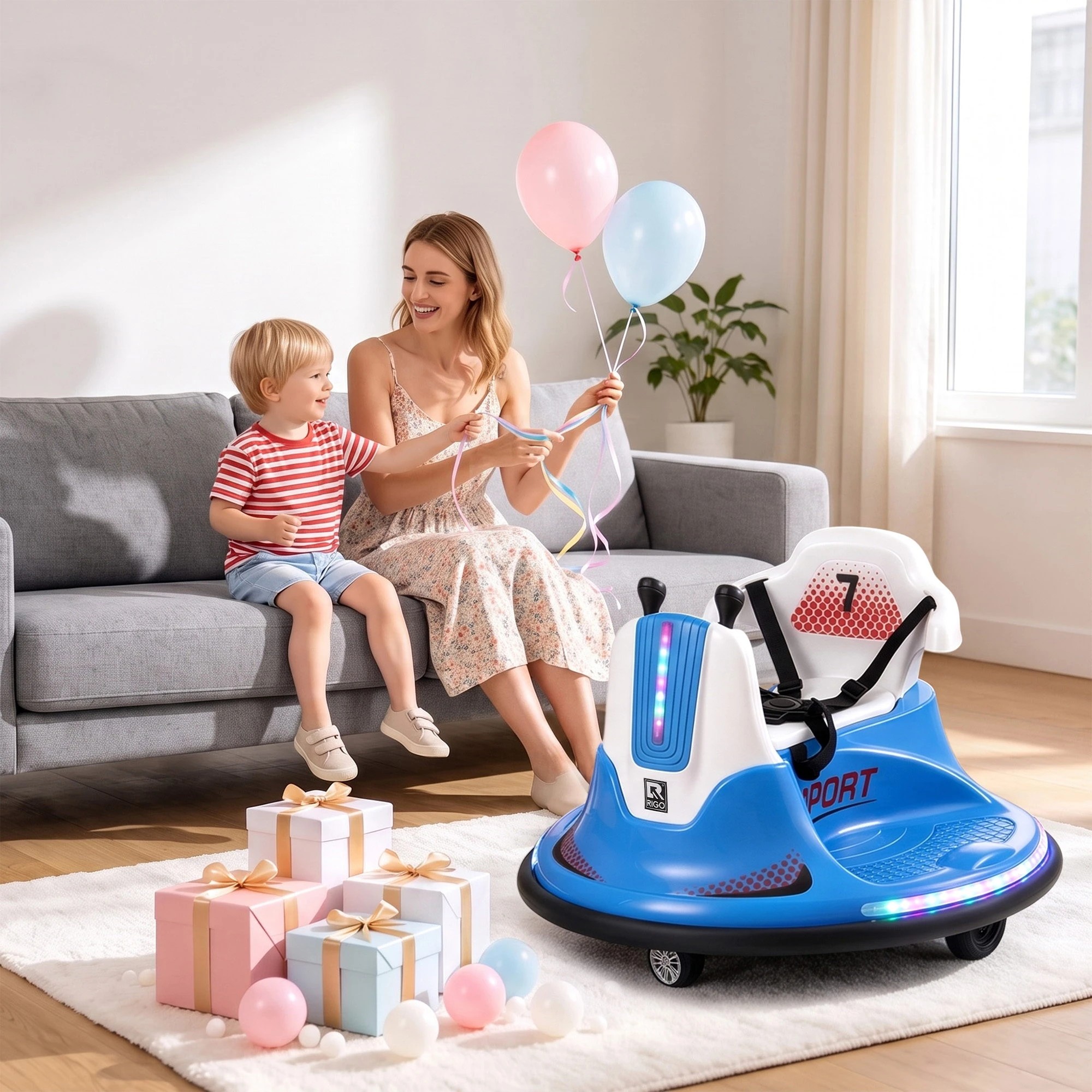 9 Rigo Ride on Cars Kids Bumper 12V Ride on Toy Toddler Remote Control - Blue, 9 of 10