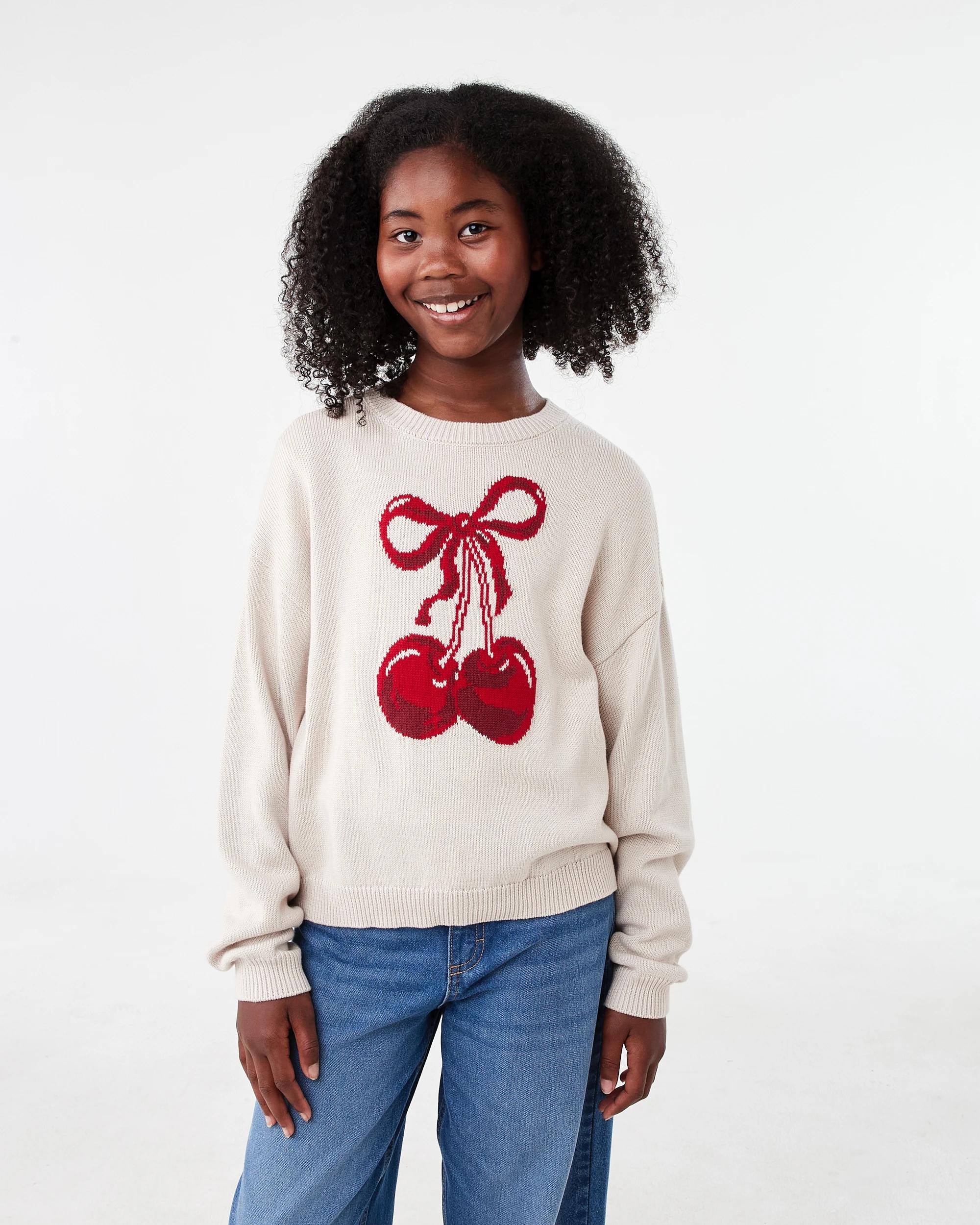 1 Cotton Jacquard Knit Sweatshirt Bge Cherry, 1 of 8