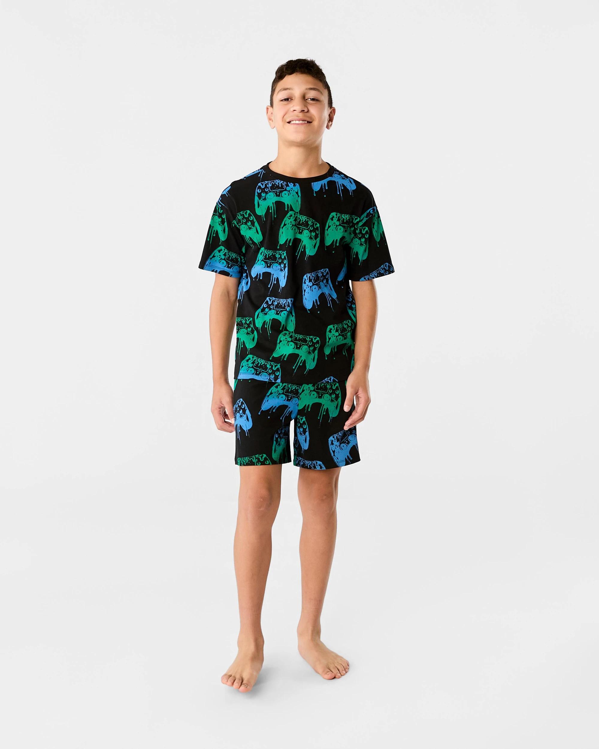 7 Short Sleeve Jersey Pyjama Set Blk Game, 7 of 10