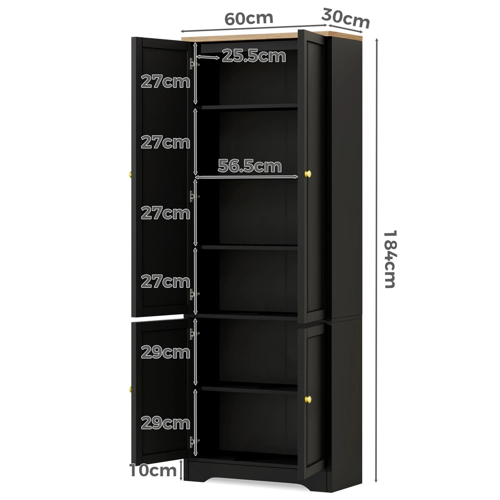 9 Alfordson 2x Buffet Sideboard Storage Cabinet Cupboard Kitchen Hallway Wardrobe - Black, 9 of 9