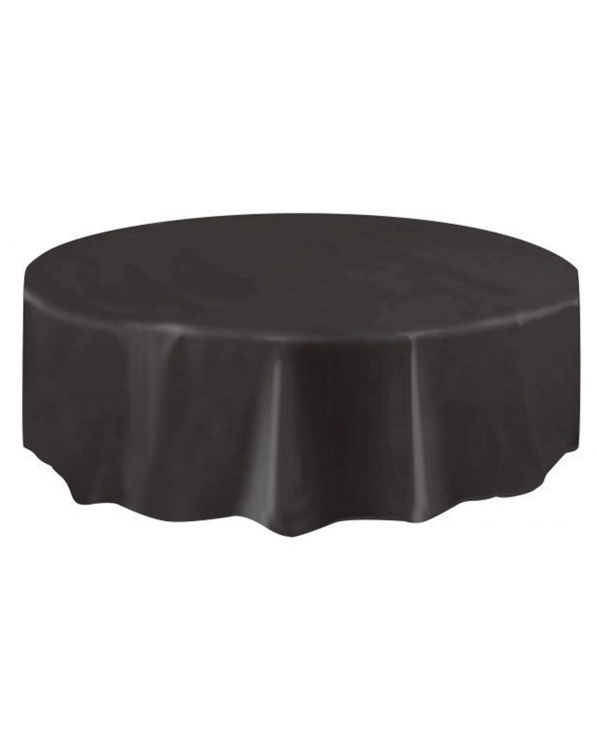 1 Unique Black Round Plastic Tablecloth - Black, 1 of 2