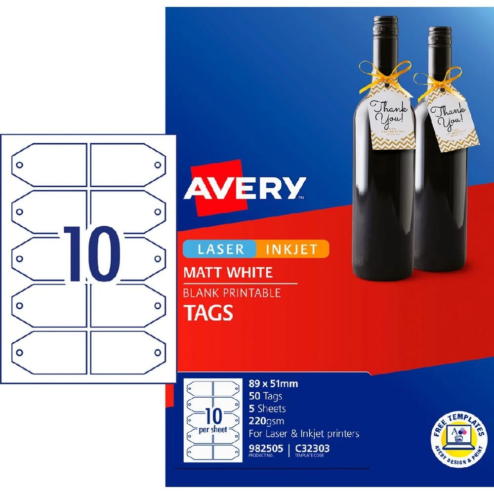 1 Avery 10UP Inkjet Laser Gift Tags 89 x 51mm 5 Sheets, 1 of 7