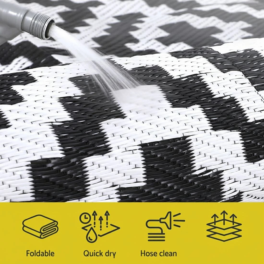 5 Gardeon Outdoor Rugs 120x180cm Large Carpet Reversible Area Mat PP Dual-Sided Patio Rug Cross - Black, 5 of 8