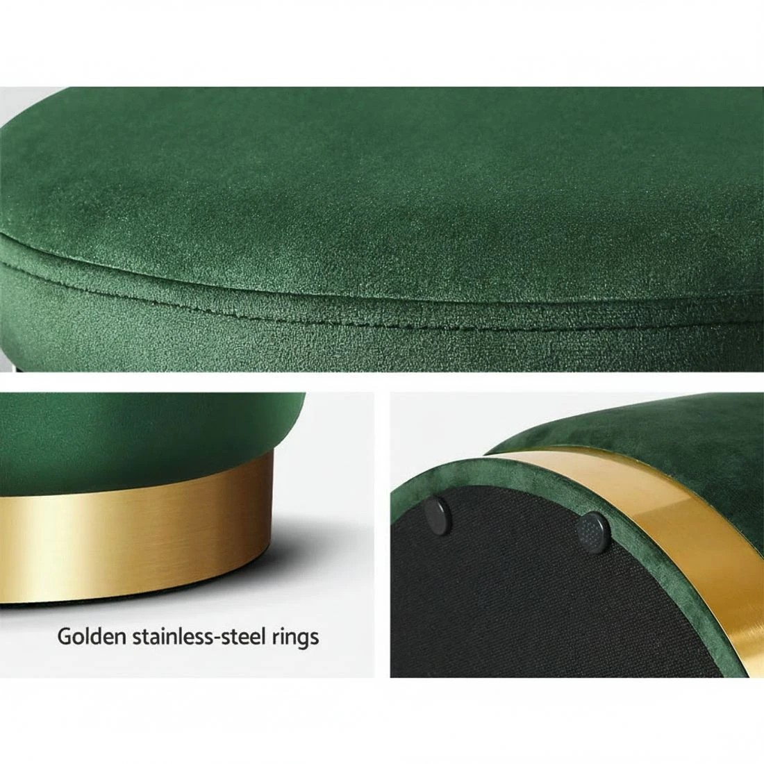 4 Artiss Ottoman Foot Stool Round Velvet Green - Green, 4 of 5