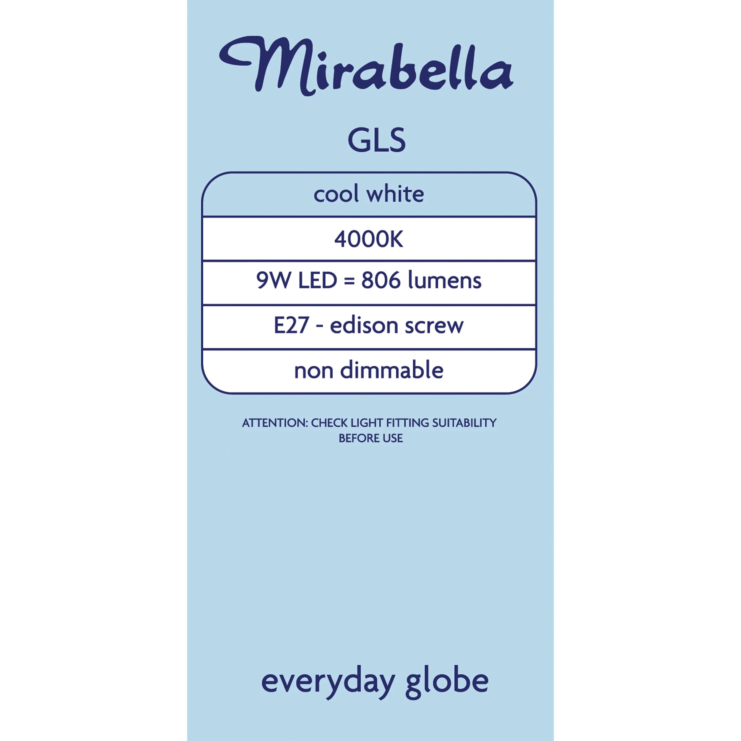 3 Mirabella E27 9W LED Cool White GLS Everyday Globe, 3 of 6