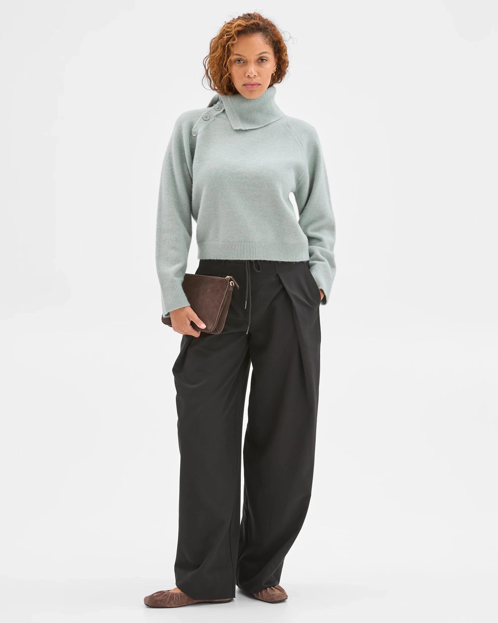 5 Preview Long Sleeve Asymmetric Fold Over Collar Sweater SEAFOAM, 5 of 5