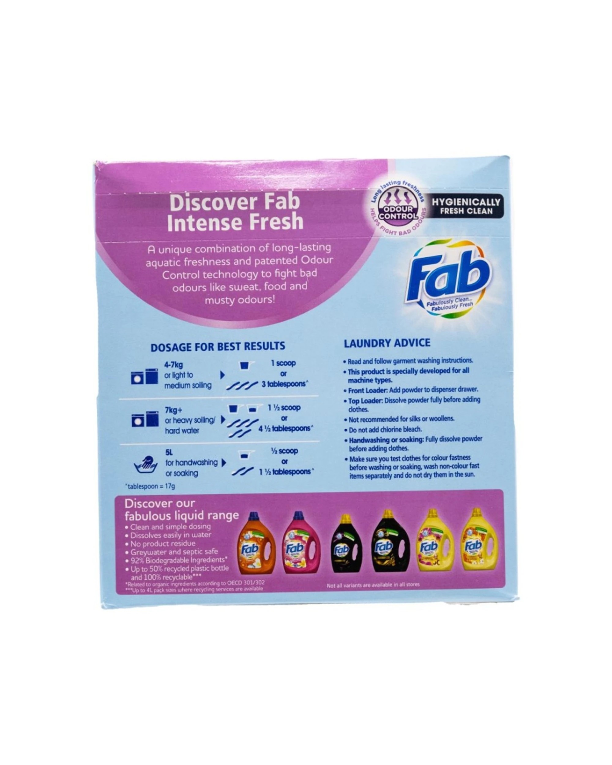 5 FAB Hygienically Clean Intense Fresh Laundry Powder 3pk 1.8kg Odour Control - Blue, 5 of 5