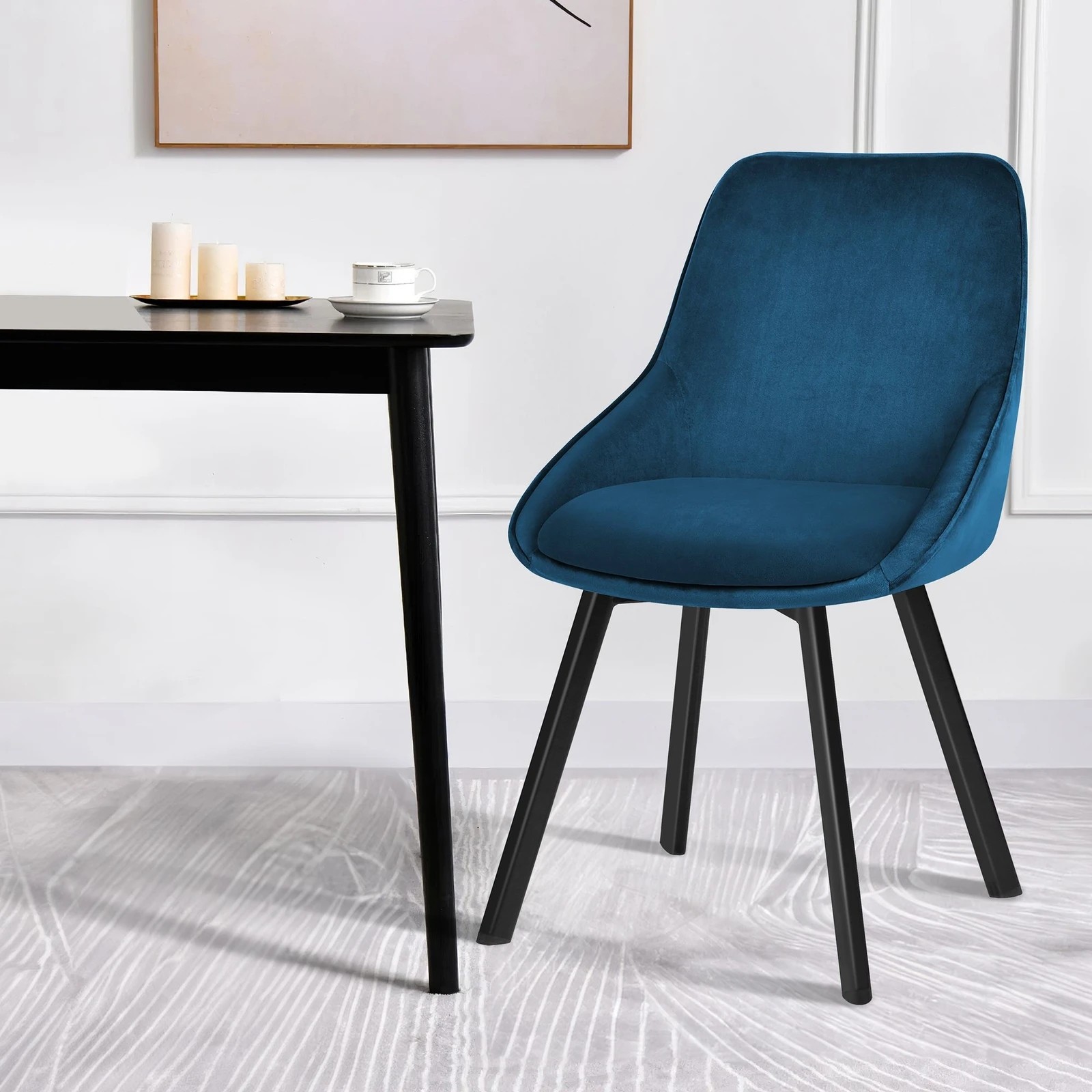 4 Alfordson 2x Dining Chairs Accent Kitchen Swivel Lounge Padded Seat Velvet - Blue, 4 of 9