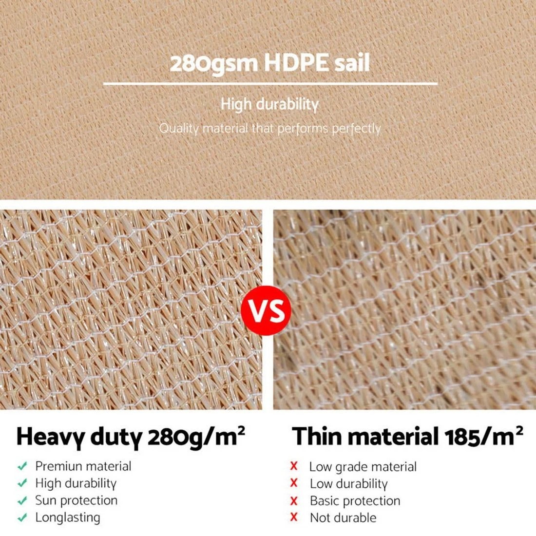 3 Instahut Shade Sail 3x4m Rectangle 280GSM 98% Sand Shade - Beige, 3 of 4
