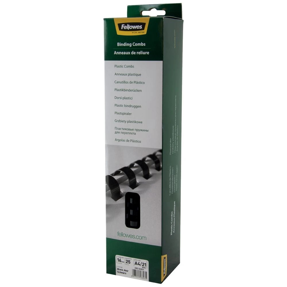 1 Fellowes Binding Combs 21 Loop 16mm Black 25 Pack, 1 of 5