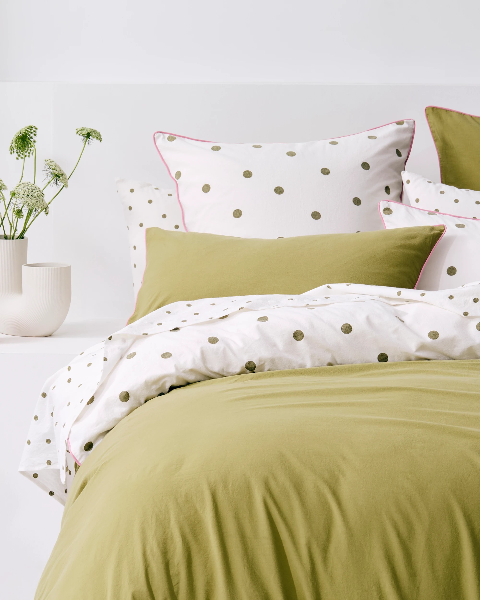 3 Arlo Polka Dot Stonewash Cotton Quilt Cover Set - Queen Bed - Green, 3 of 10
