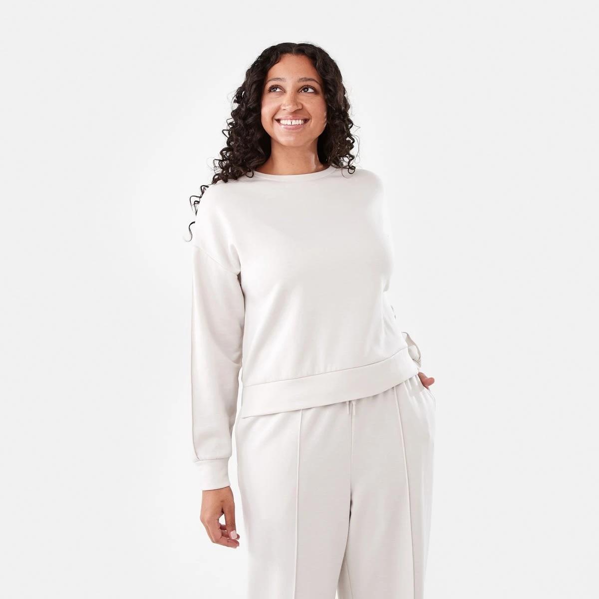 1 Soft Touch Boxy Crew Sweatshirt Nat Beige, 1 of 6