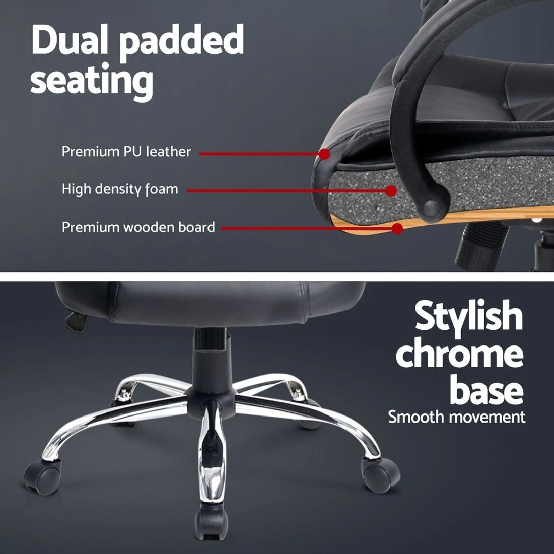 7 Artiss Executive Office Chair Leather Tilt - Black, 7 of 10