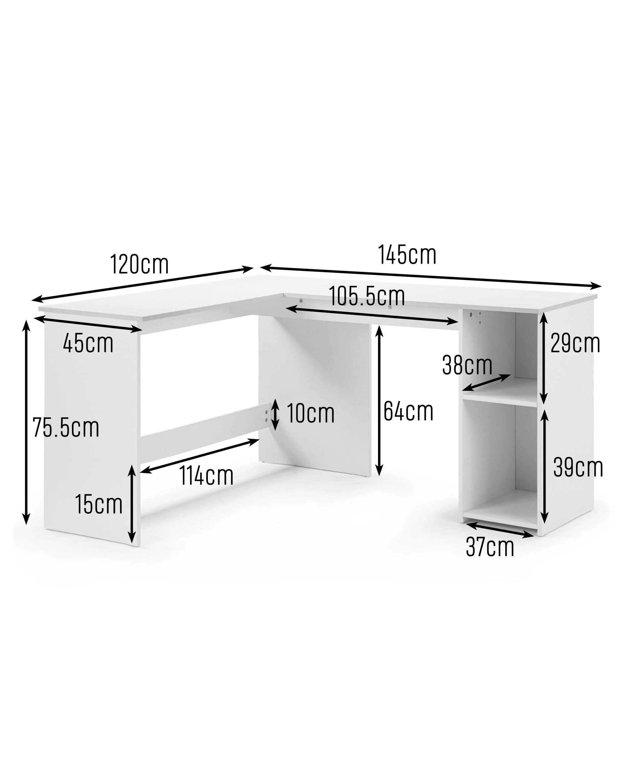 8 Kodu Garrett Study Corner Desk Home Office L-Shaped 145x120 - White, 8 of 8