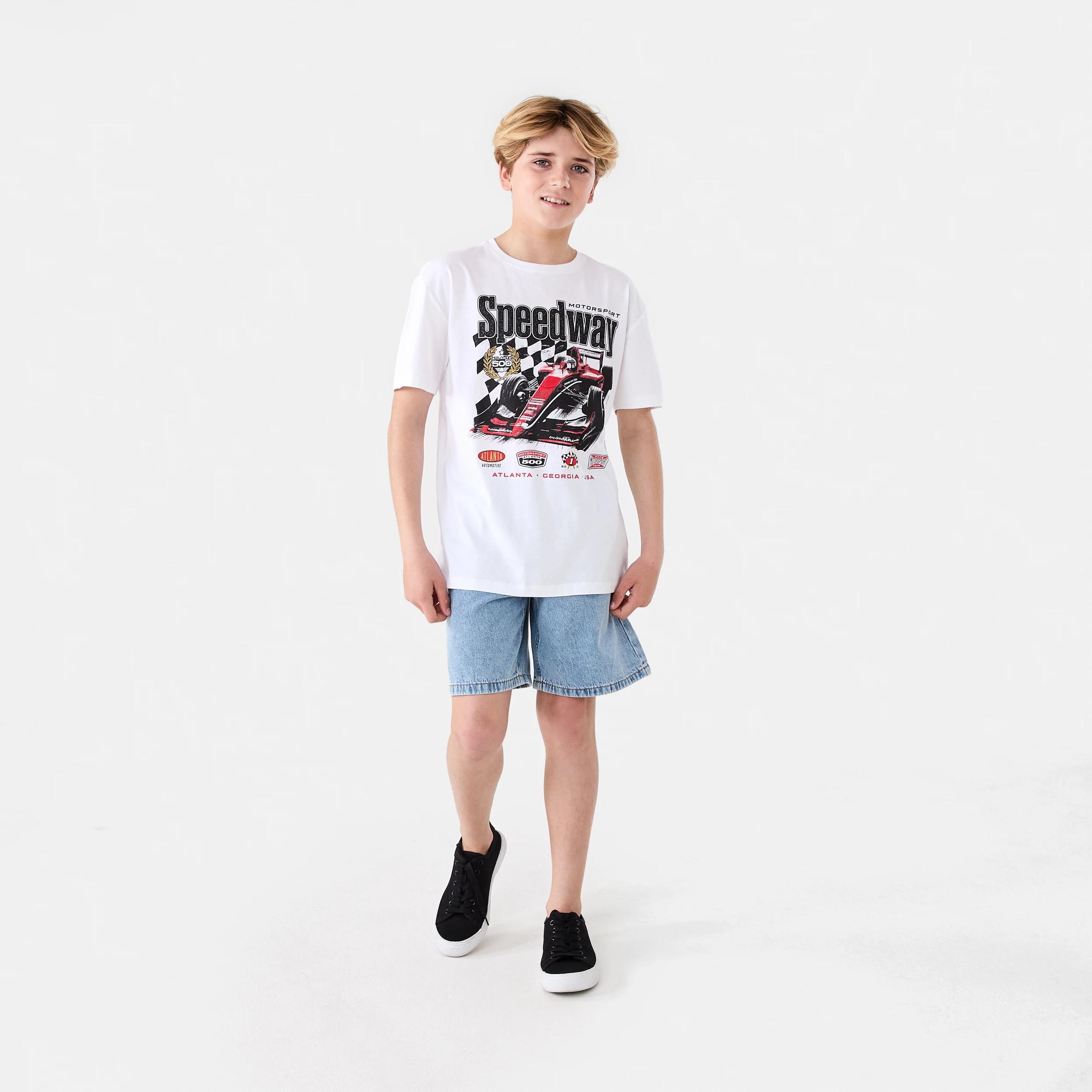 5 Short Sleeve Graphic Print T-shirt Wht Racer, 5 of 6