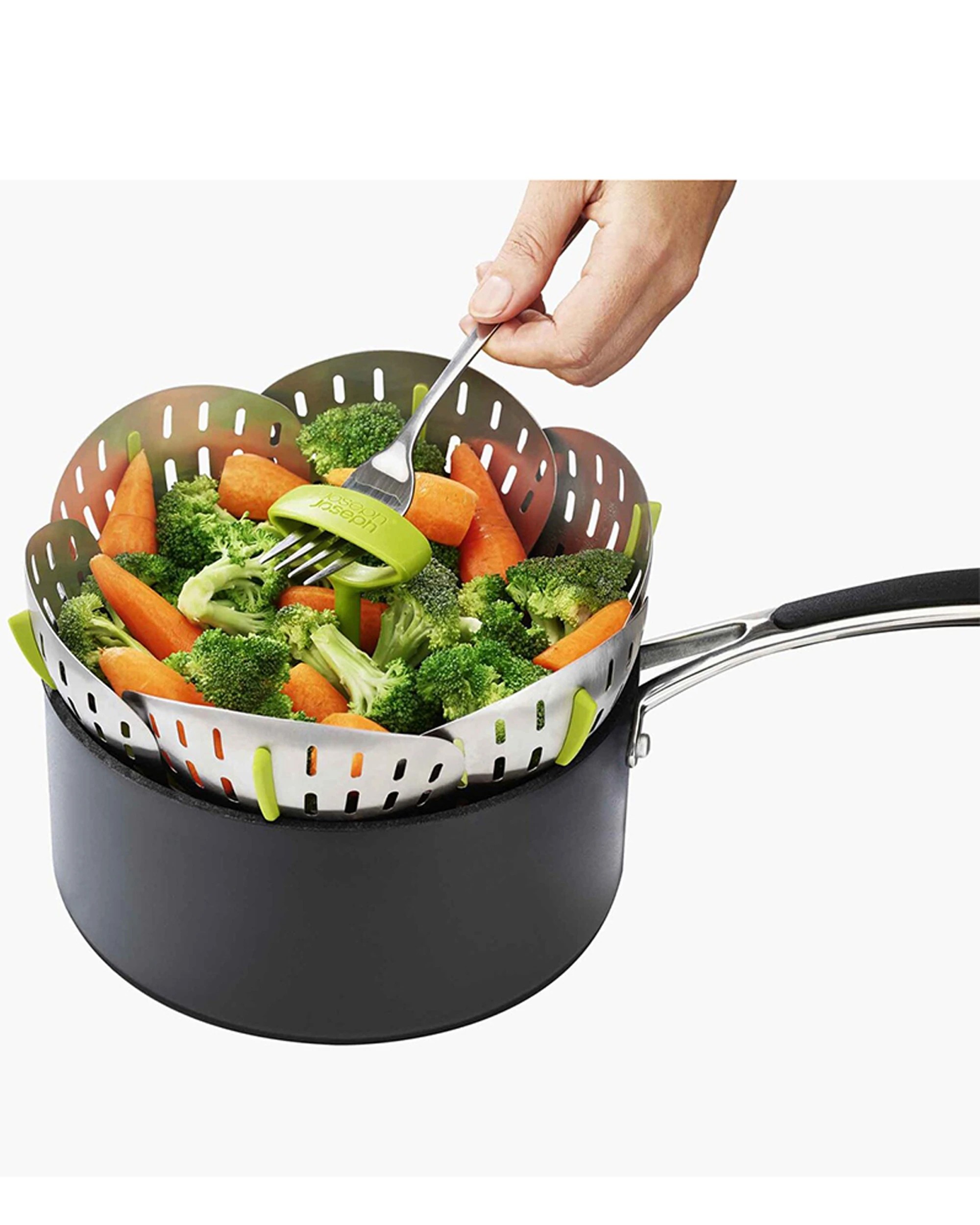 6 Joseph Joseph Bloom 16cm Steel Folding Steamer Basket Self-Adjusting Heat-Resistant - Green, 6 of 6