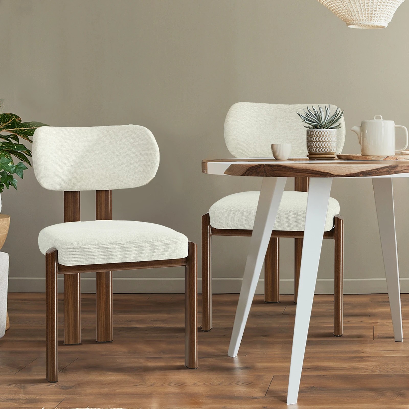 4 Oikiture Set of 6 Dining Chairs Linen Fabric Kitchen Padded Seat - Multi, 4 of 9