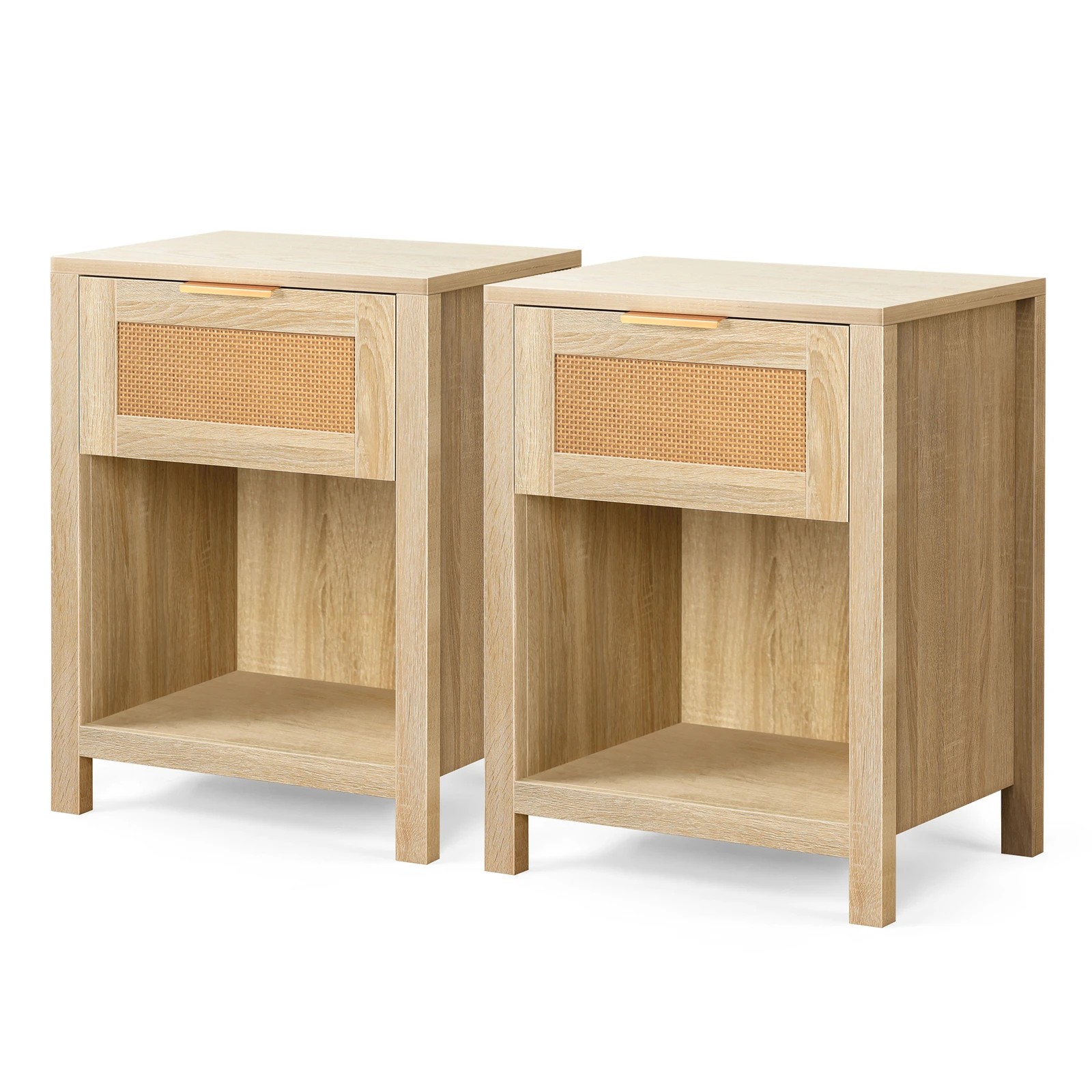 1 Alfordson 2x Bedside Table 1 Drawer Storage Shelf - Oak, 1 of 10
