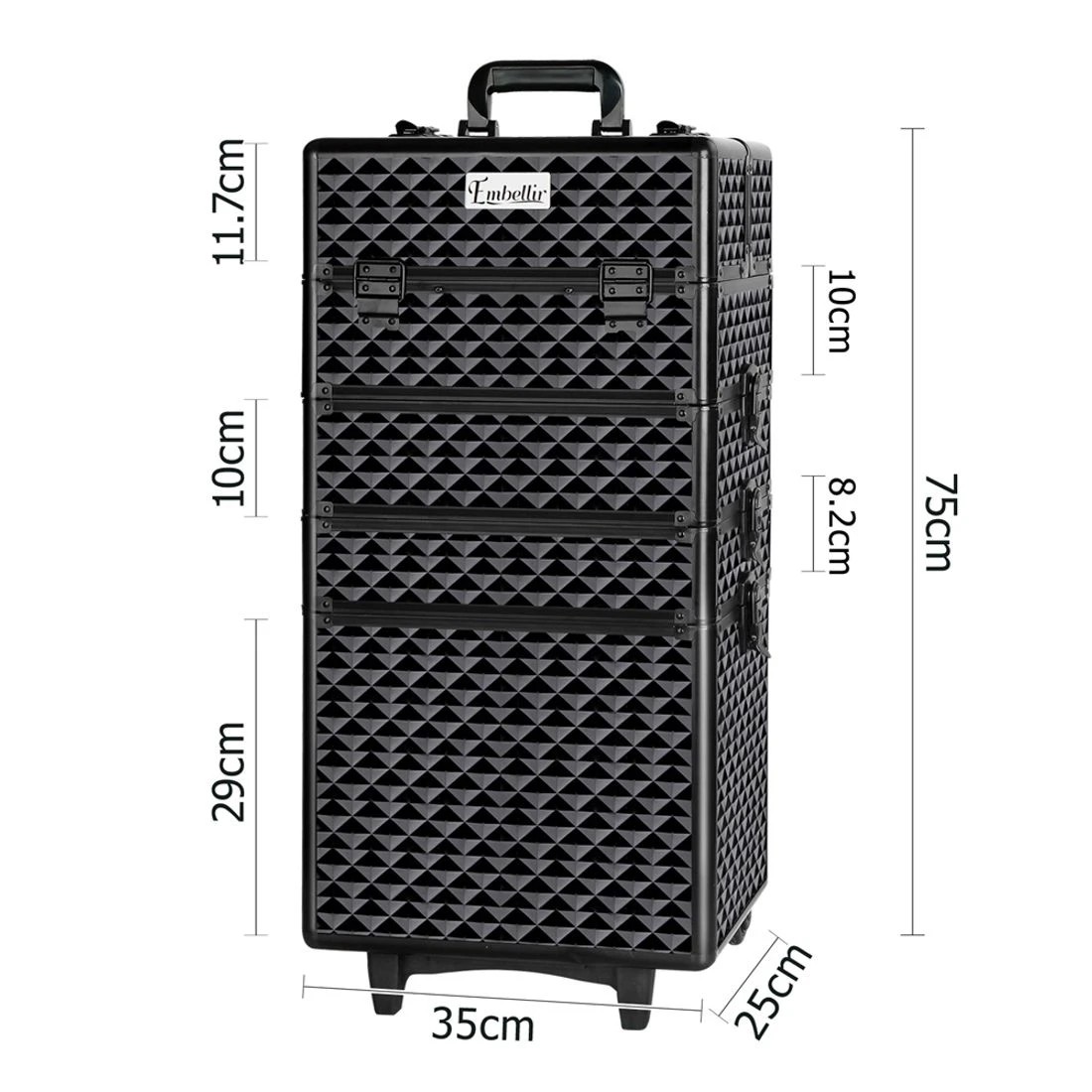 2 Embellir Makeup Case Beauty Trolley Cosmetic Organiser Box Travel Wheels Diamond - Black, 2 of 8