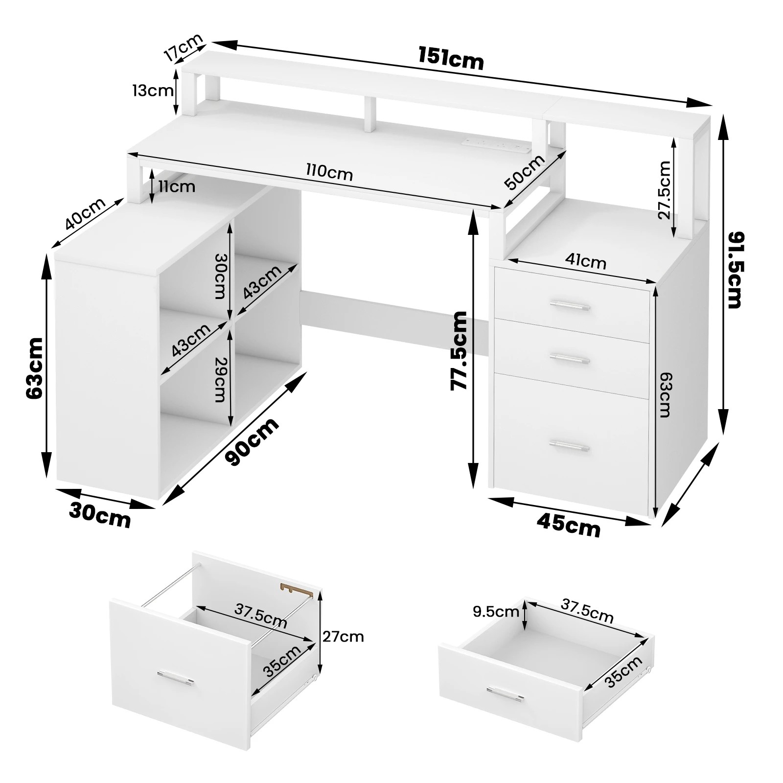 10 Advwin L Shaped Computer Desk with LED Lights & Power Outlets - White, 10 of 10
