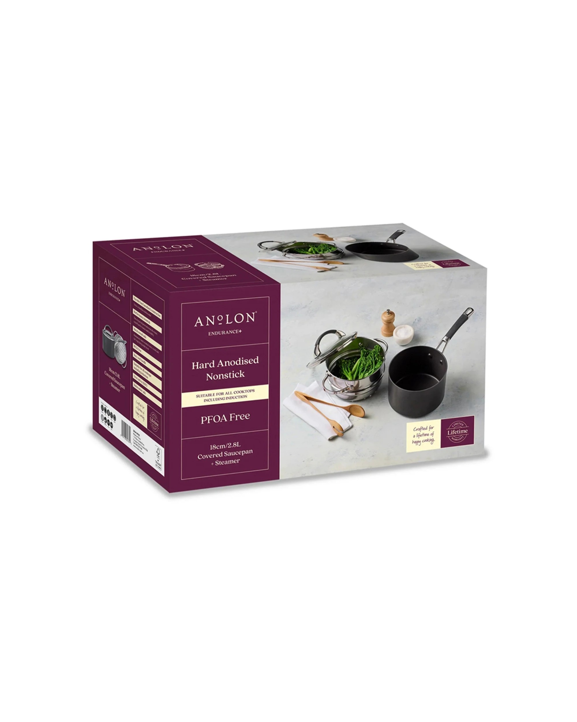 6 Anolon Endurance+ 18cm Stainless Steel Non-Stick Covered Saucepan with Steamer 2.8L - Plain, 6 of 7