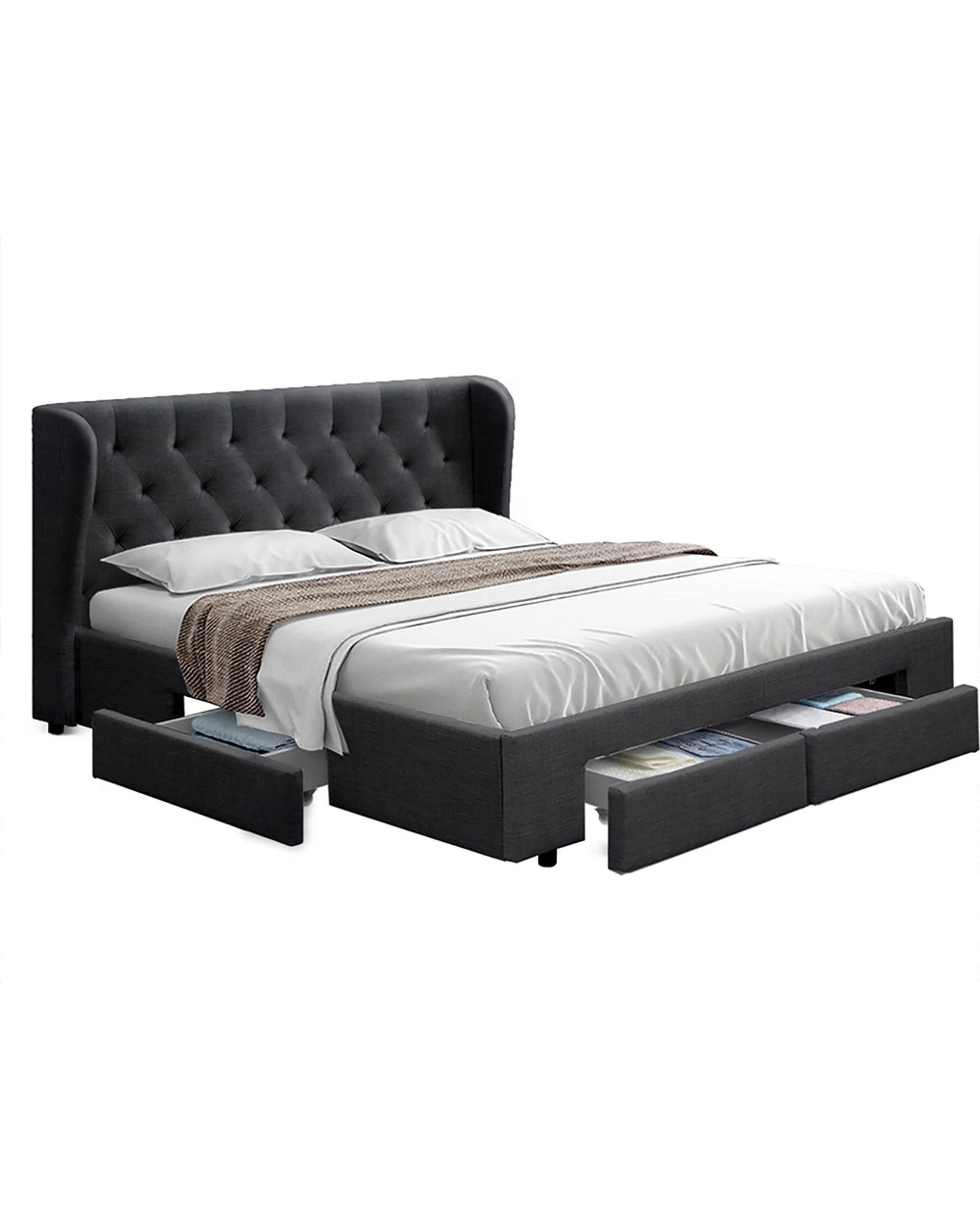 1 Artiss Bed Frame King Size With 4 Drawers
 - Grey, 1 of 5