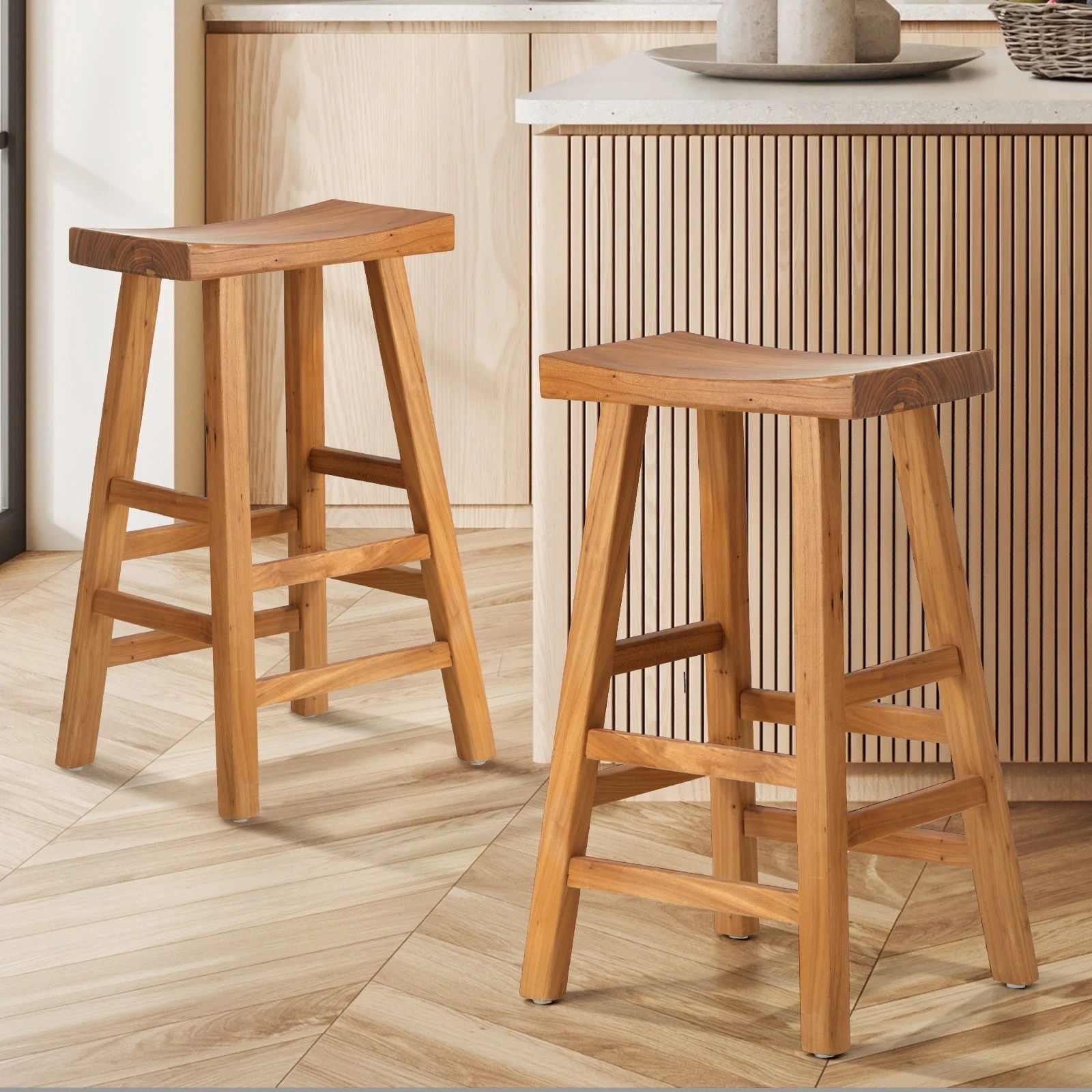2 Oikiture 2x Bar Stools Kitchen Stool Wooden Counter Chairs Barstools
 - Natural, 2 of 10
