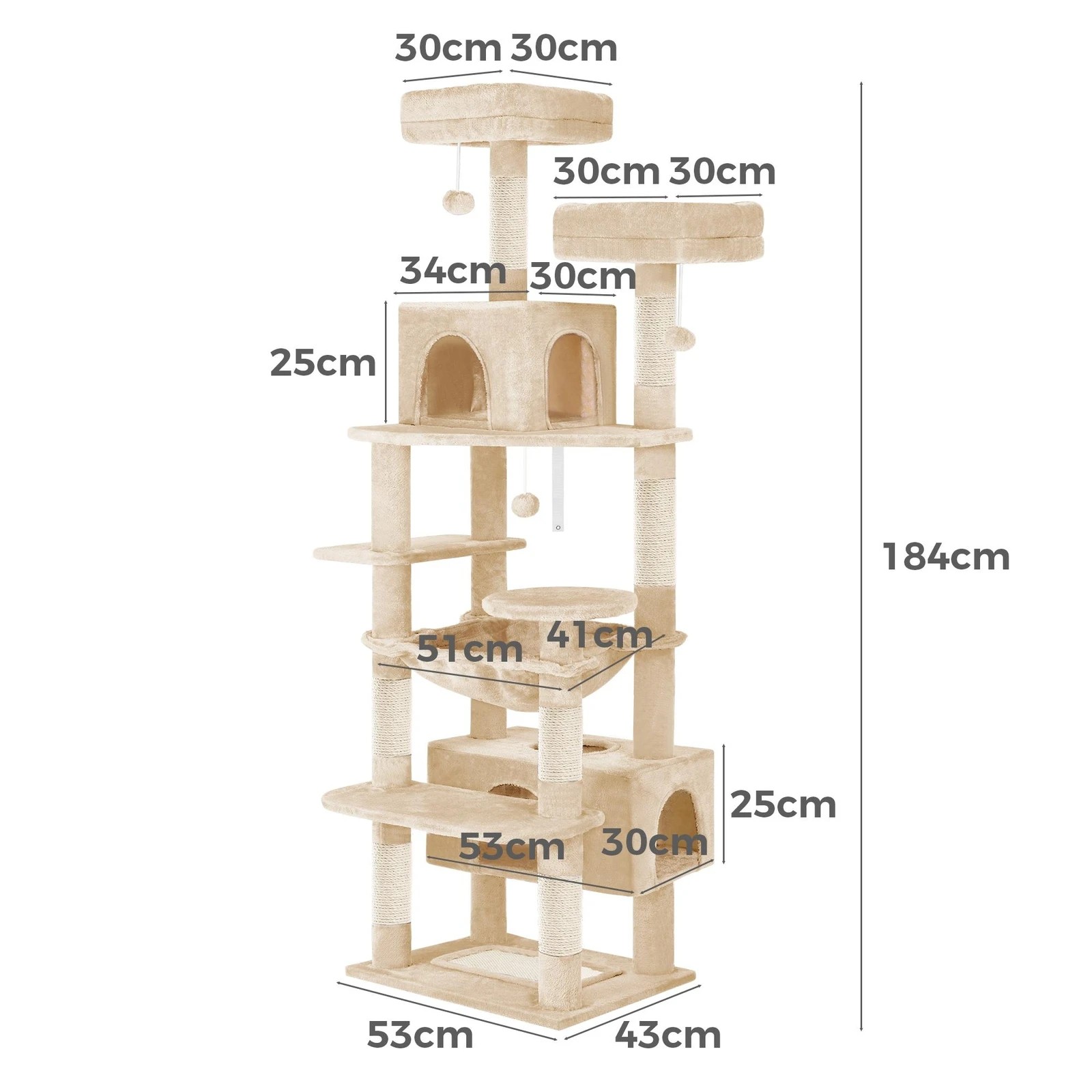 5 Beastie Cat Tree Tower Scratching Post Scratcher Condo House Furniture 184cm - Beige, 5 of 5