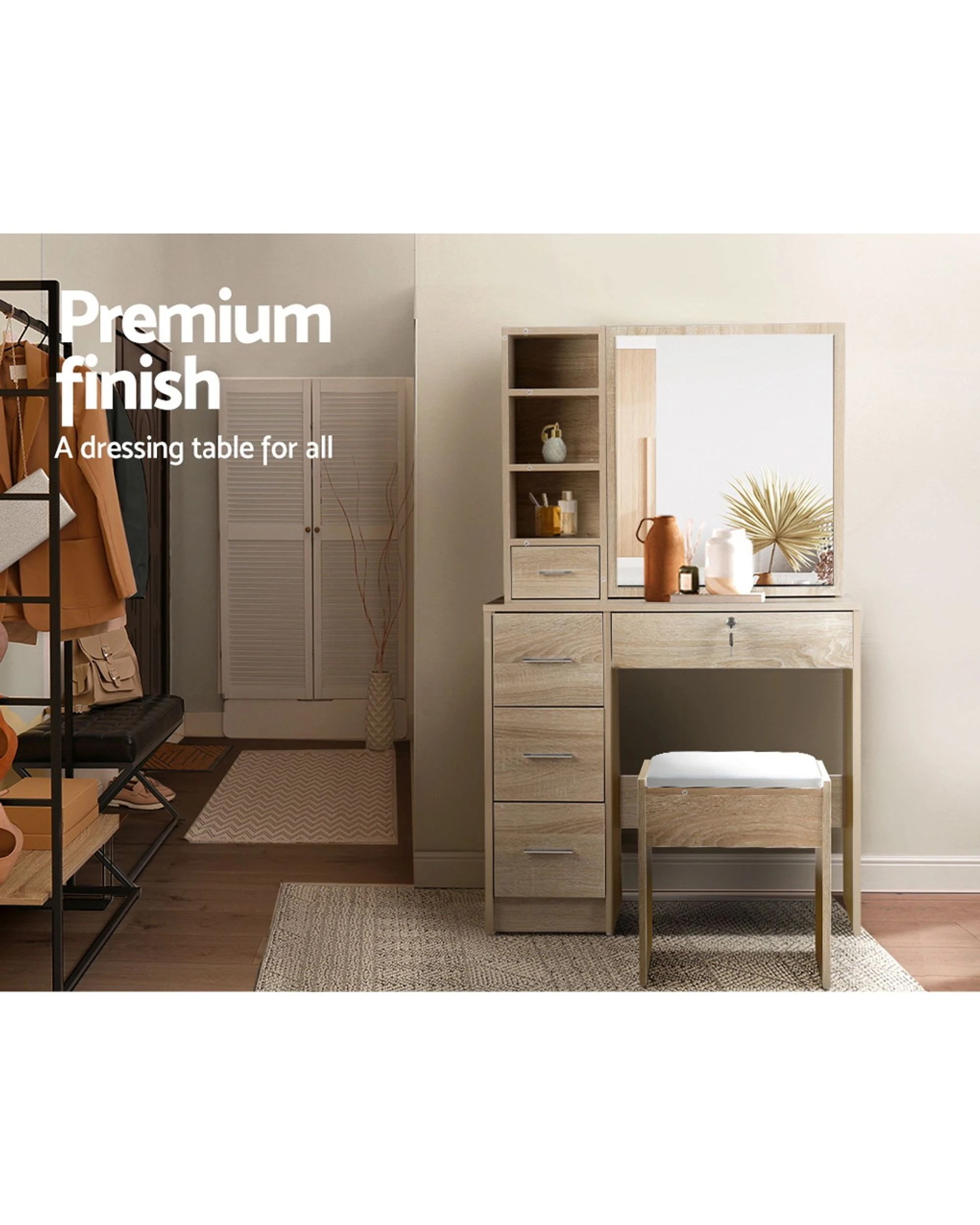 3 Artiss Dressing Table Stool Set Sliding Mirror
 - Brown, 3 of 3