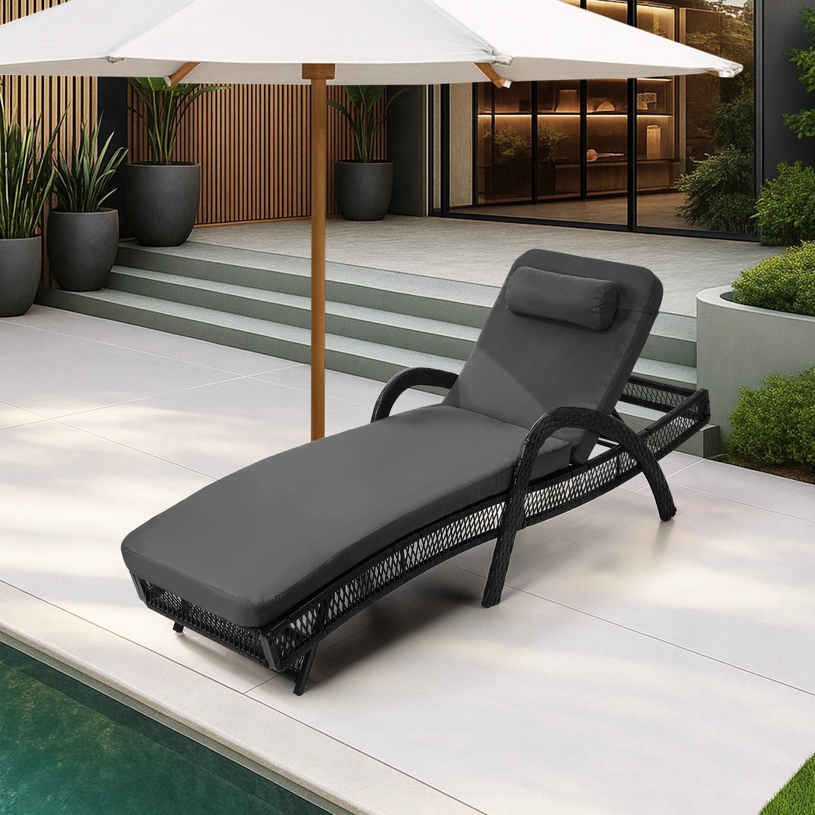 3 Livsip Sun Lounge Wicker Lounger Day Bed - Grey, 3 of 10