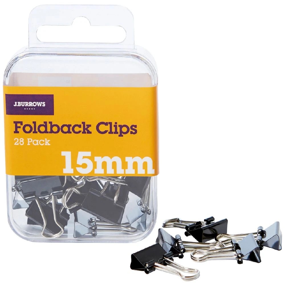 1 J.Burrows 15mm Foldback Clips 28 Pack, 1 of 3