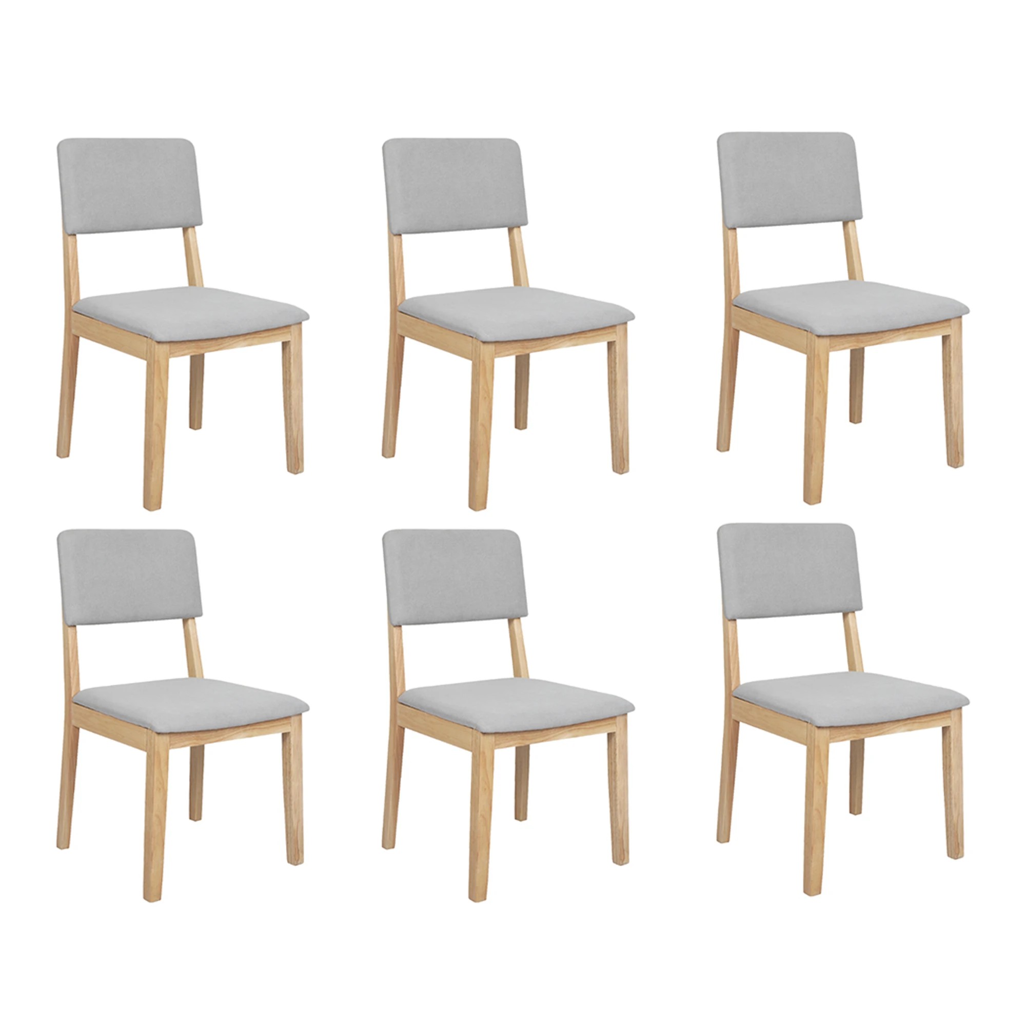 1 Levede Set Of 6 Wood Linen Padded Dining Chairs, 1 of 7