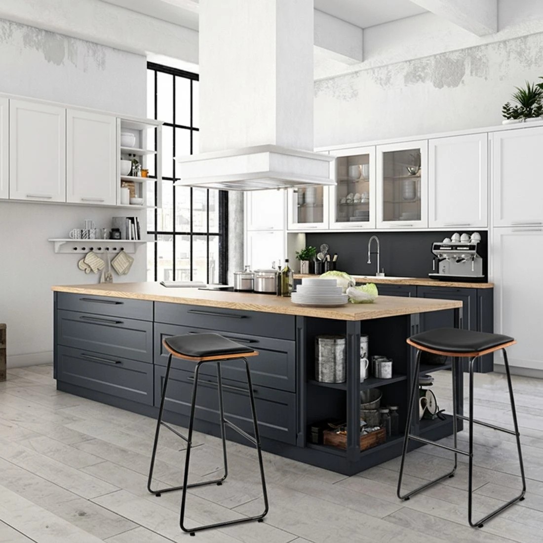 3 Artiss 2x Bar Stools Leather Padded Metal - Black, 3 of 8