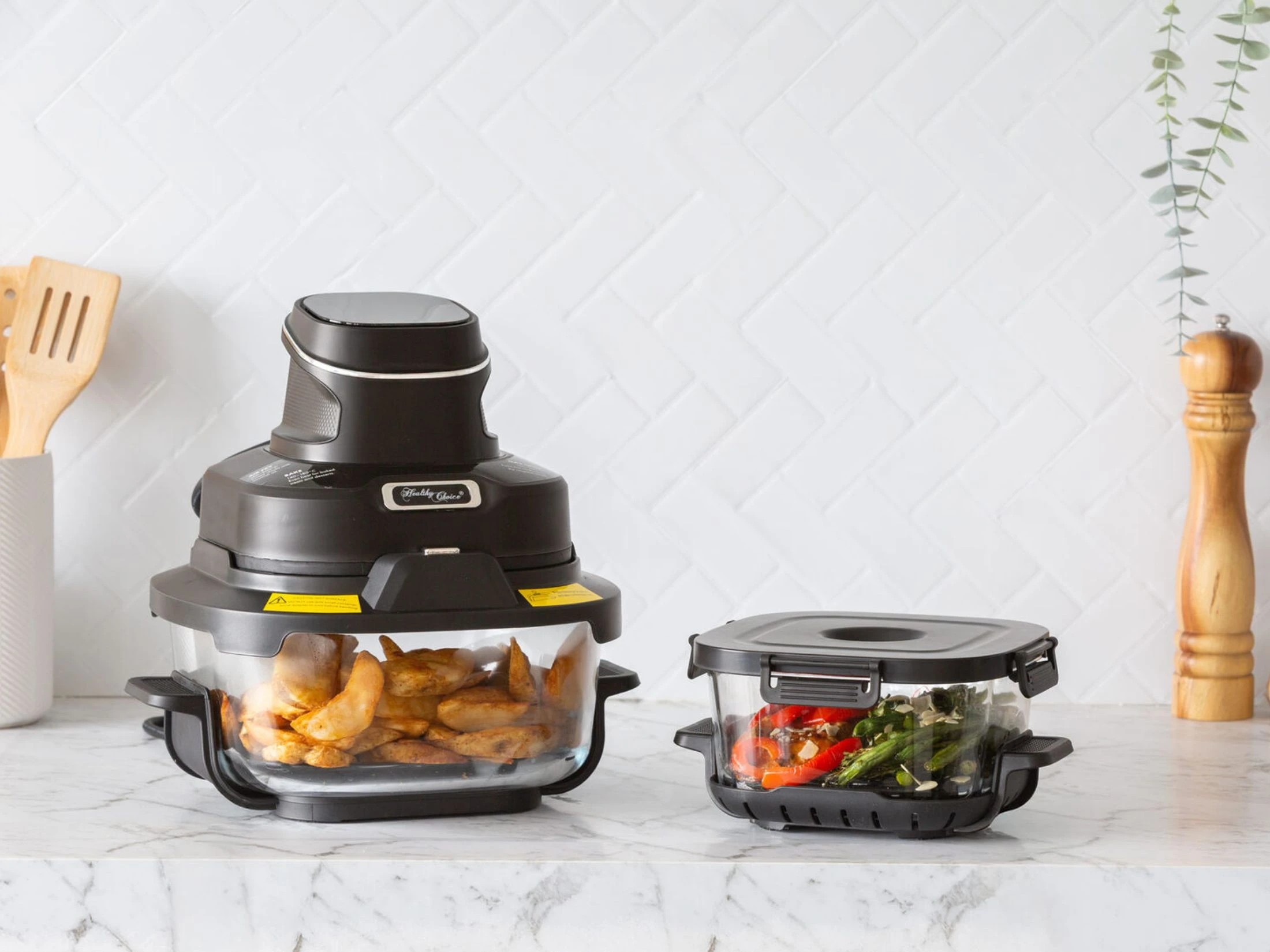 2 Healthy Choice Crisp N Go Air Fryer Dual Glass Bowl 4.5L + 2L 1400-1600 Watts, 2 of 7